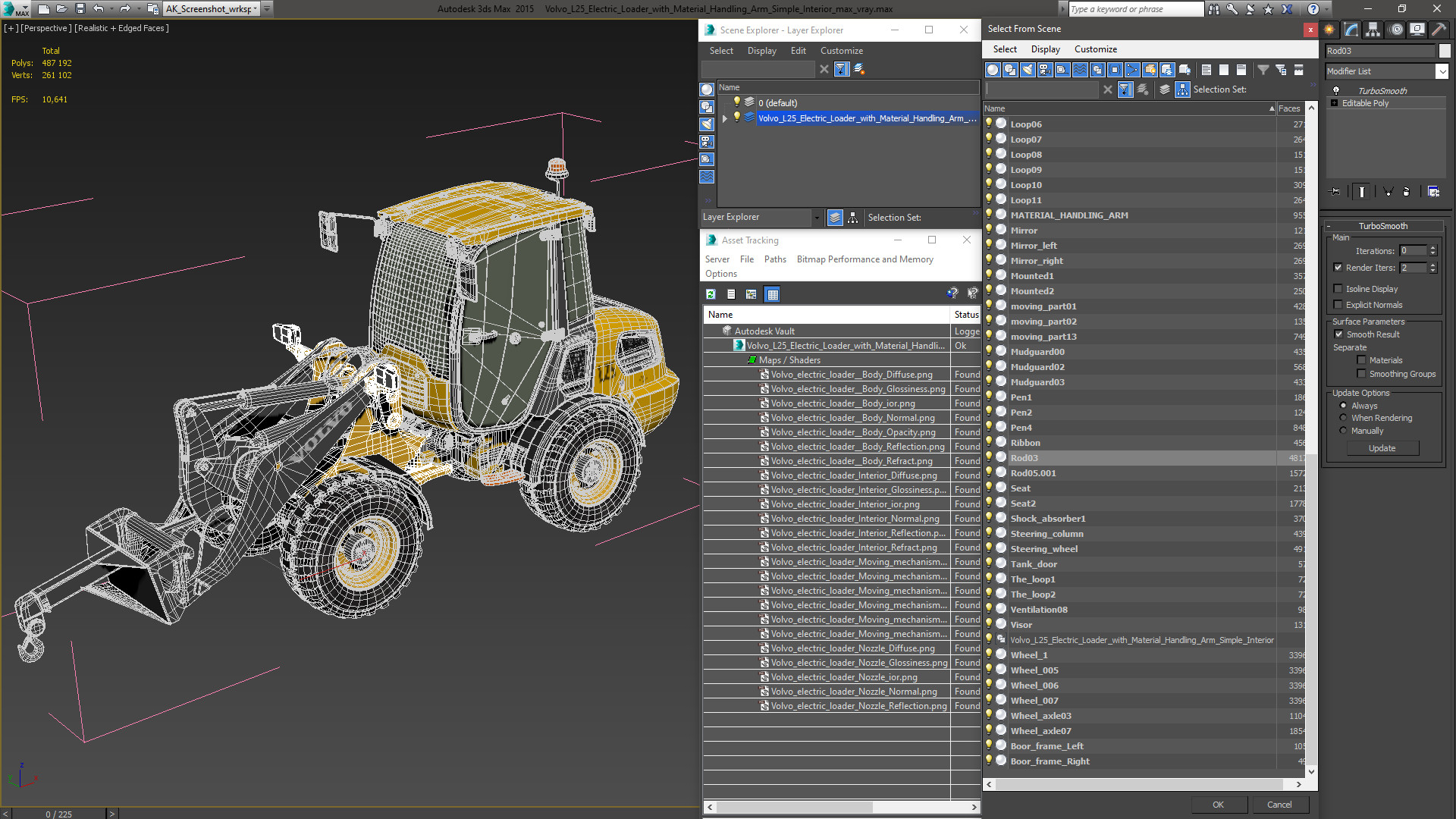 3D Volvo L25 Electric Loader with Material Handling Arm Simple Interior model