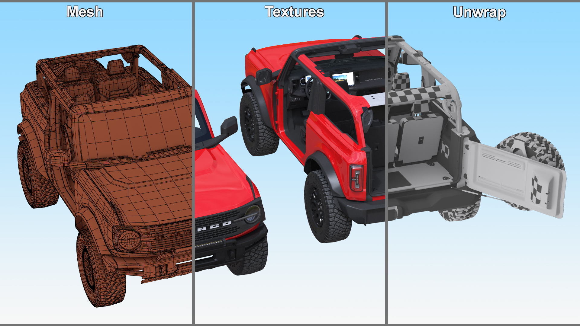 3D 4X4 Ford Bronco Two Door Race Red model