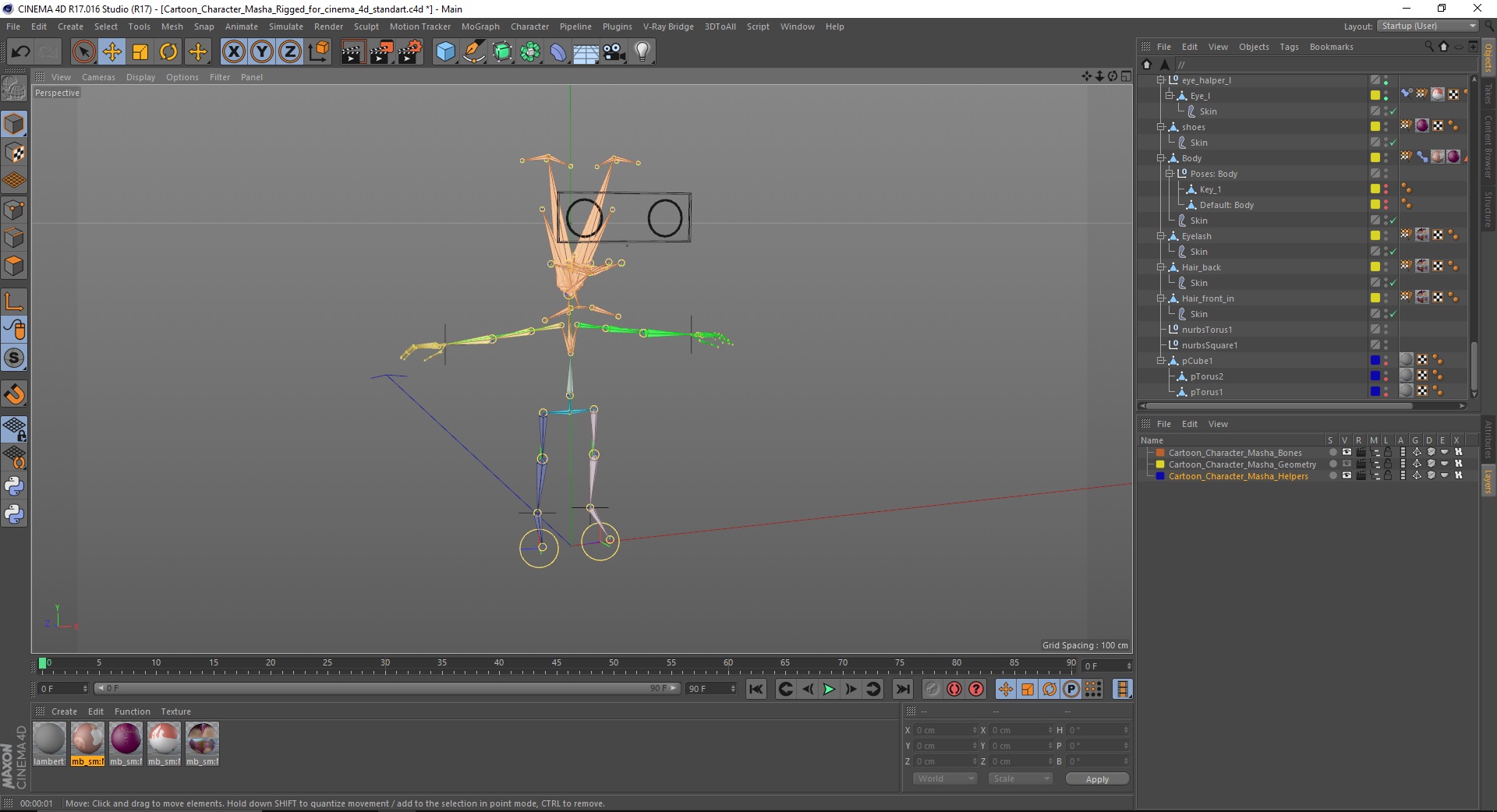 Cartoon Character Masha Rigged for Cinema 4D 3D model