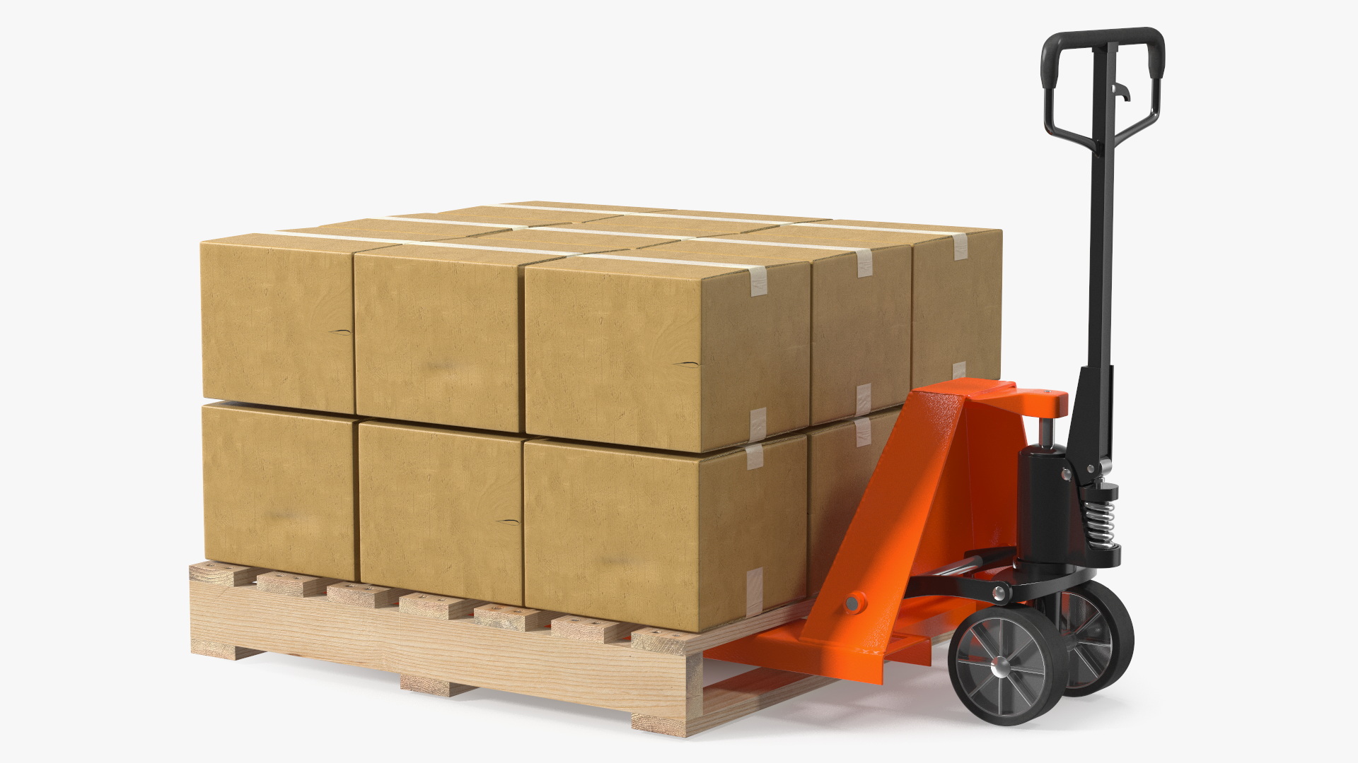 3D model Pallet Jack with Wooden Pallet and Boxes