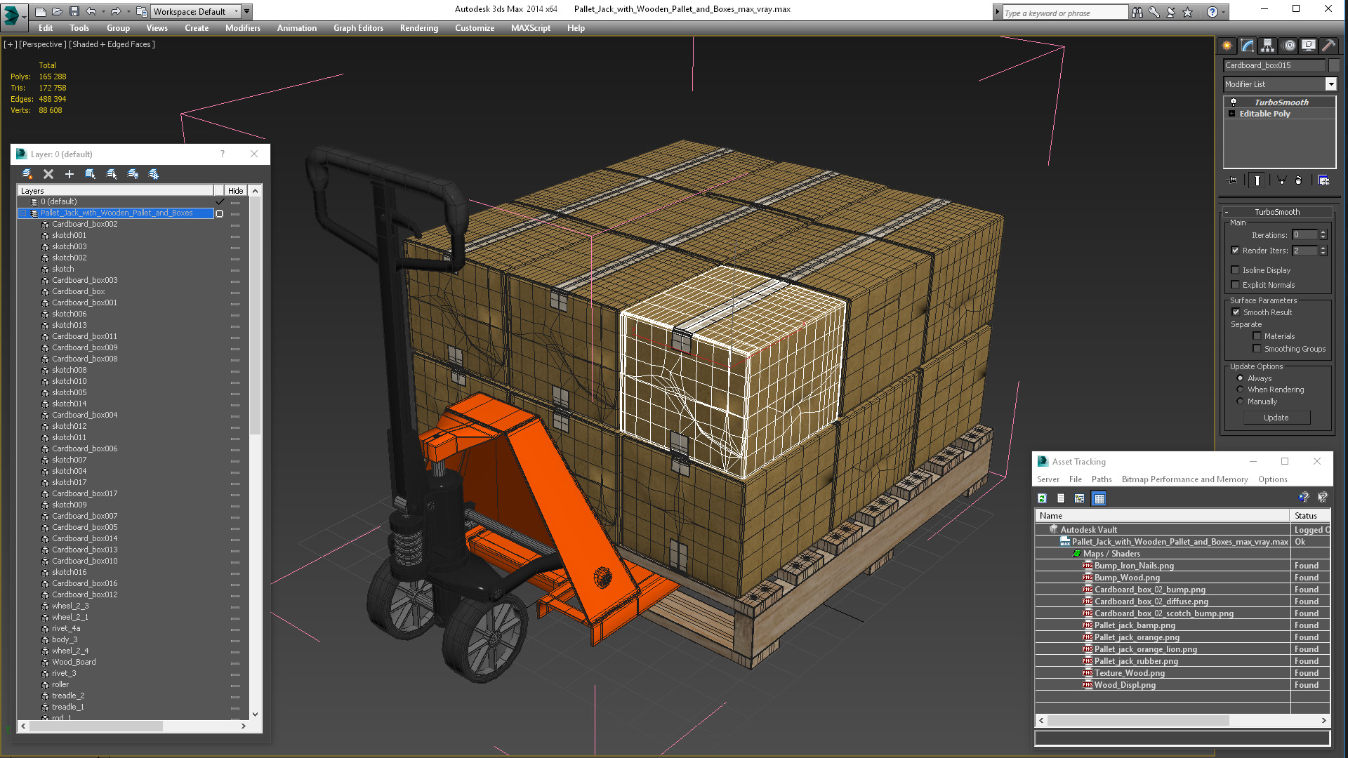 3D model Pallet Jack with Wooden Pallet and Boxes