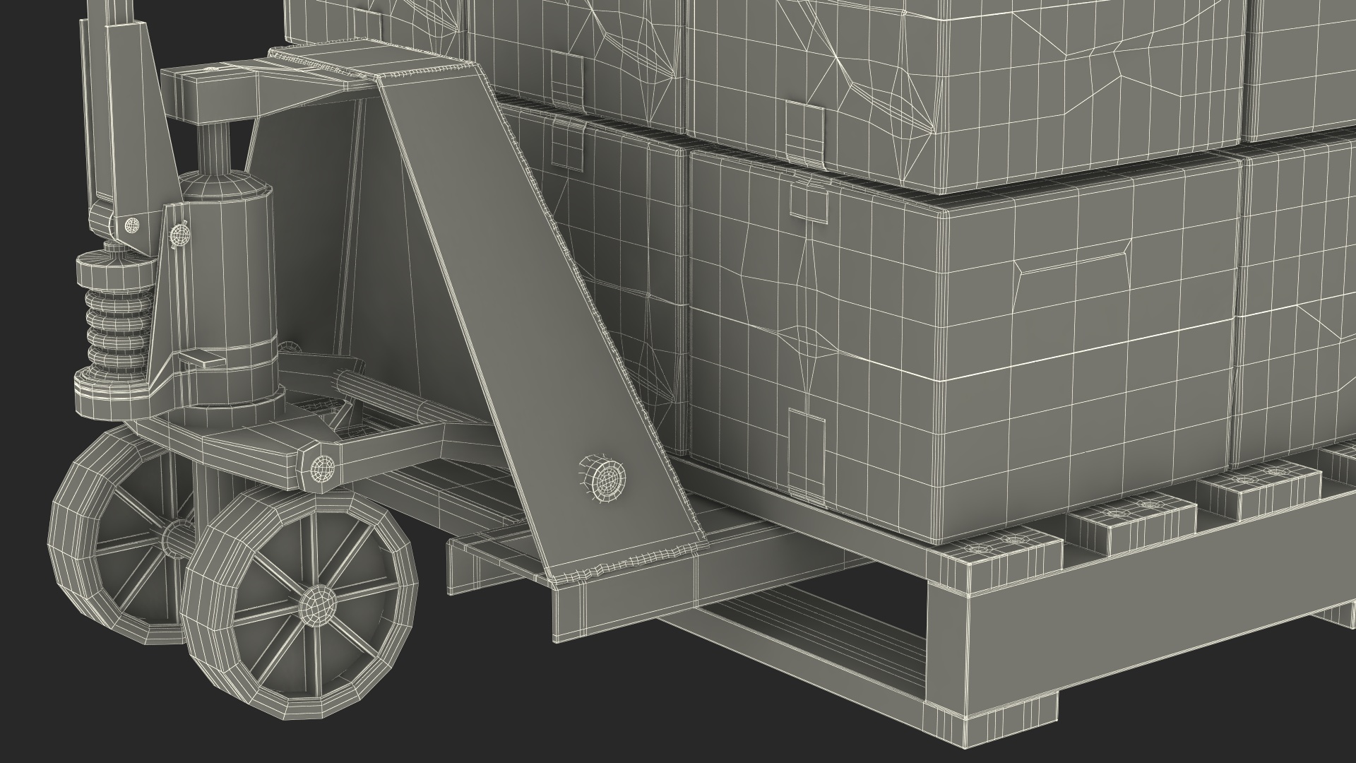 3D model Pallet Jack with Wooden Pallet and Boxes