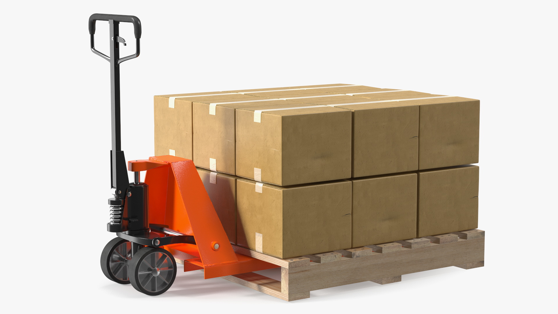 3D model Pallet Jack with Wooden Pallet and Boxes