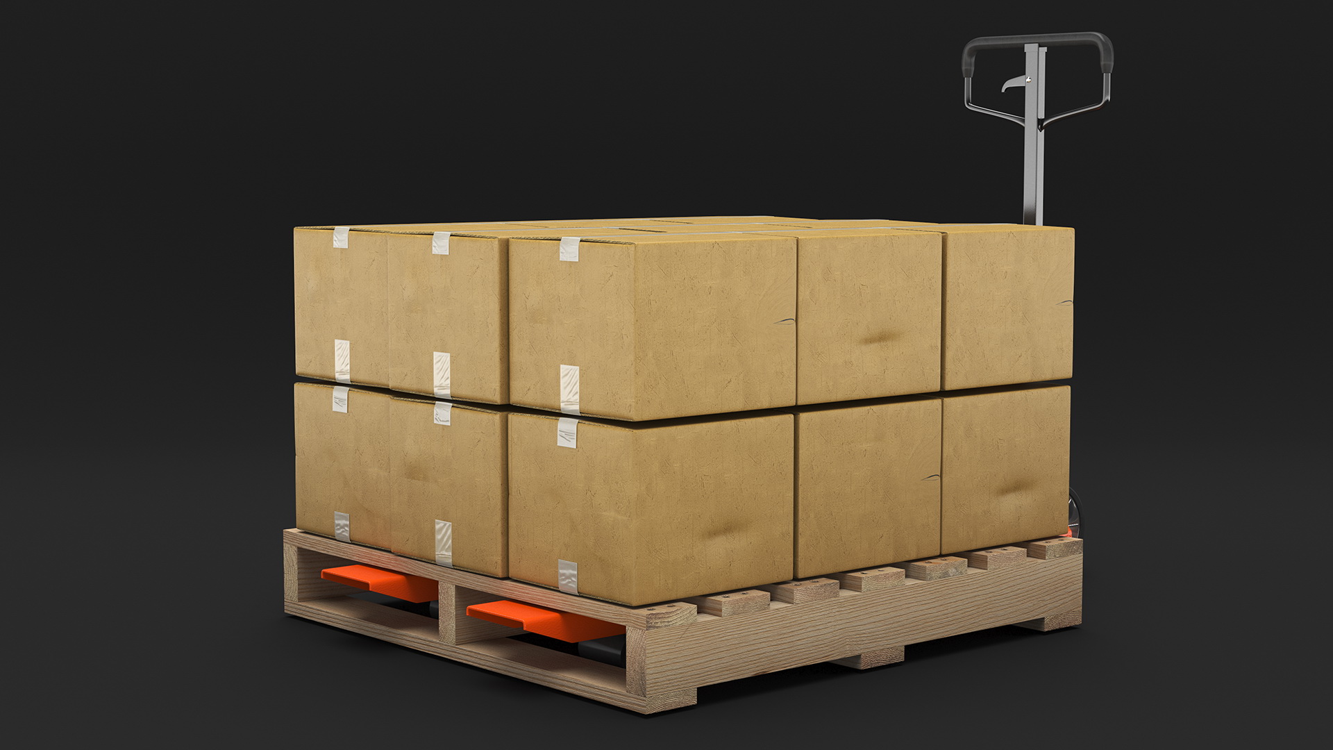 3D model Pallet Jack with Wooden Pallet and Boxes
