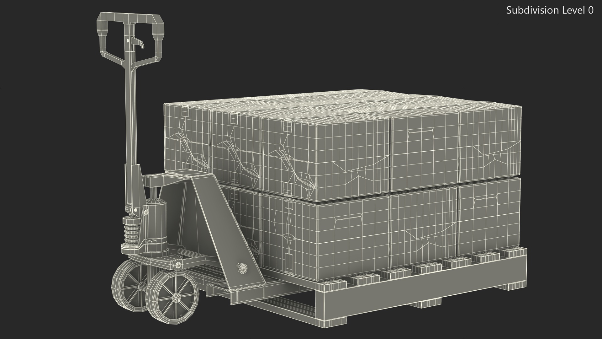3D model Pallet Jack with Wooden Pallet and Boxes