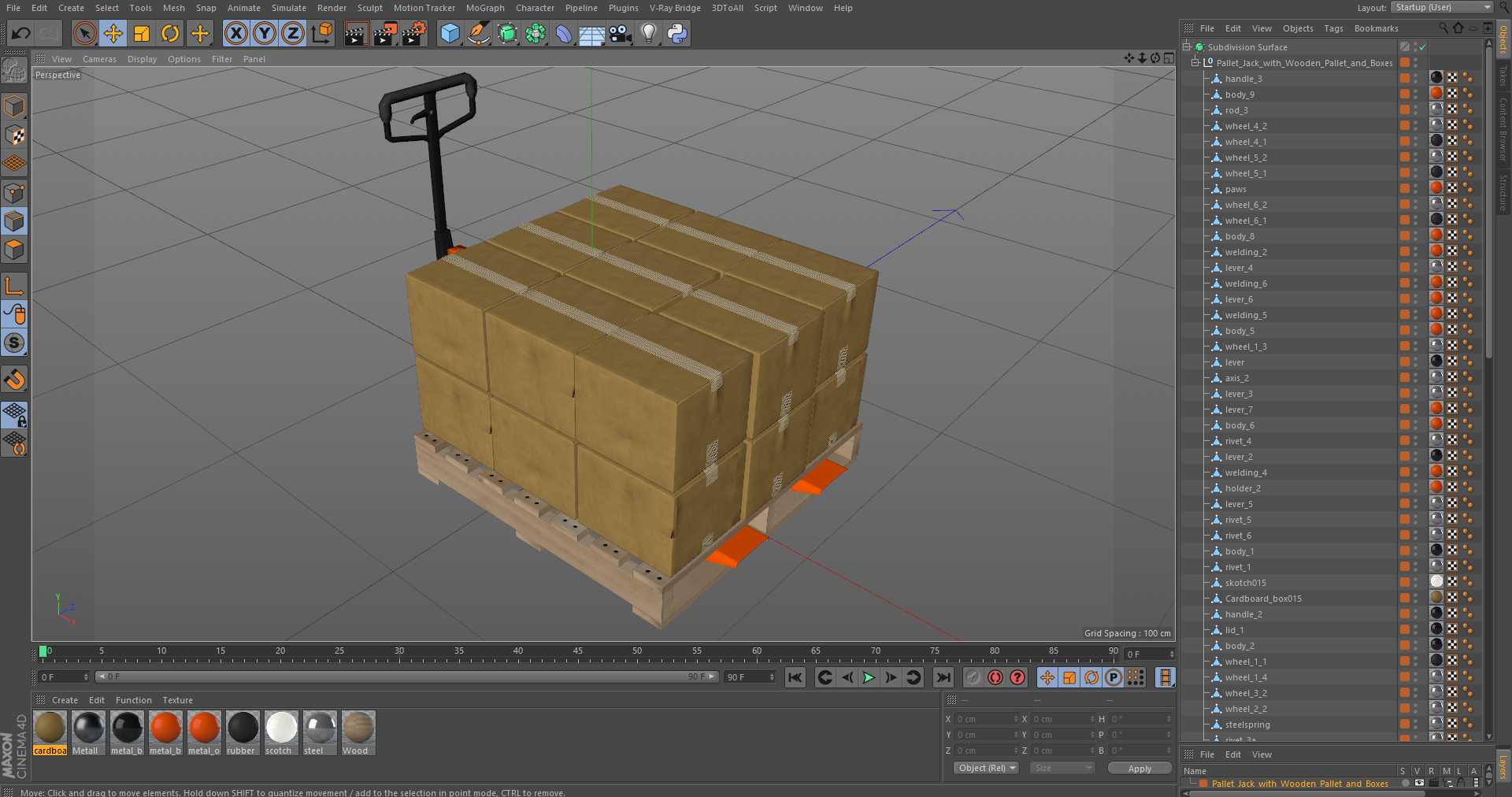 3D model Pallet Jack with Wooden Pallet and Boxes