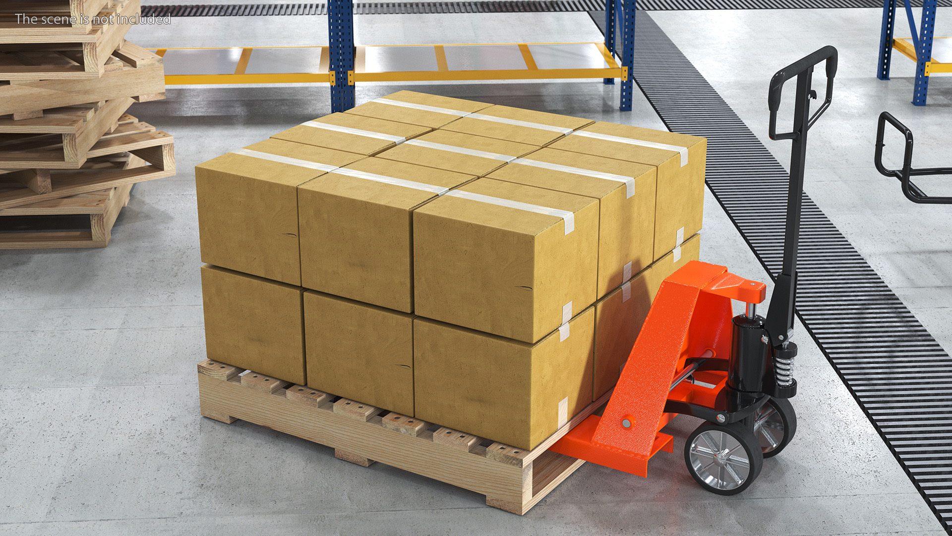 3D model Pallet Jack with Wooden Pallet and Boxes