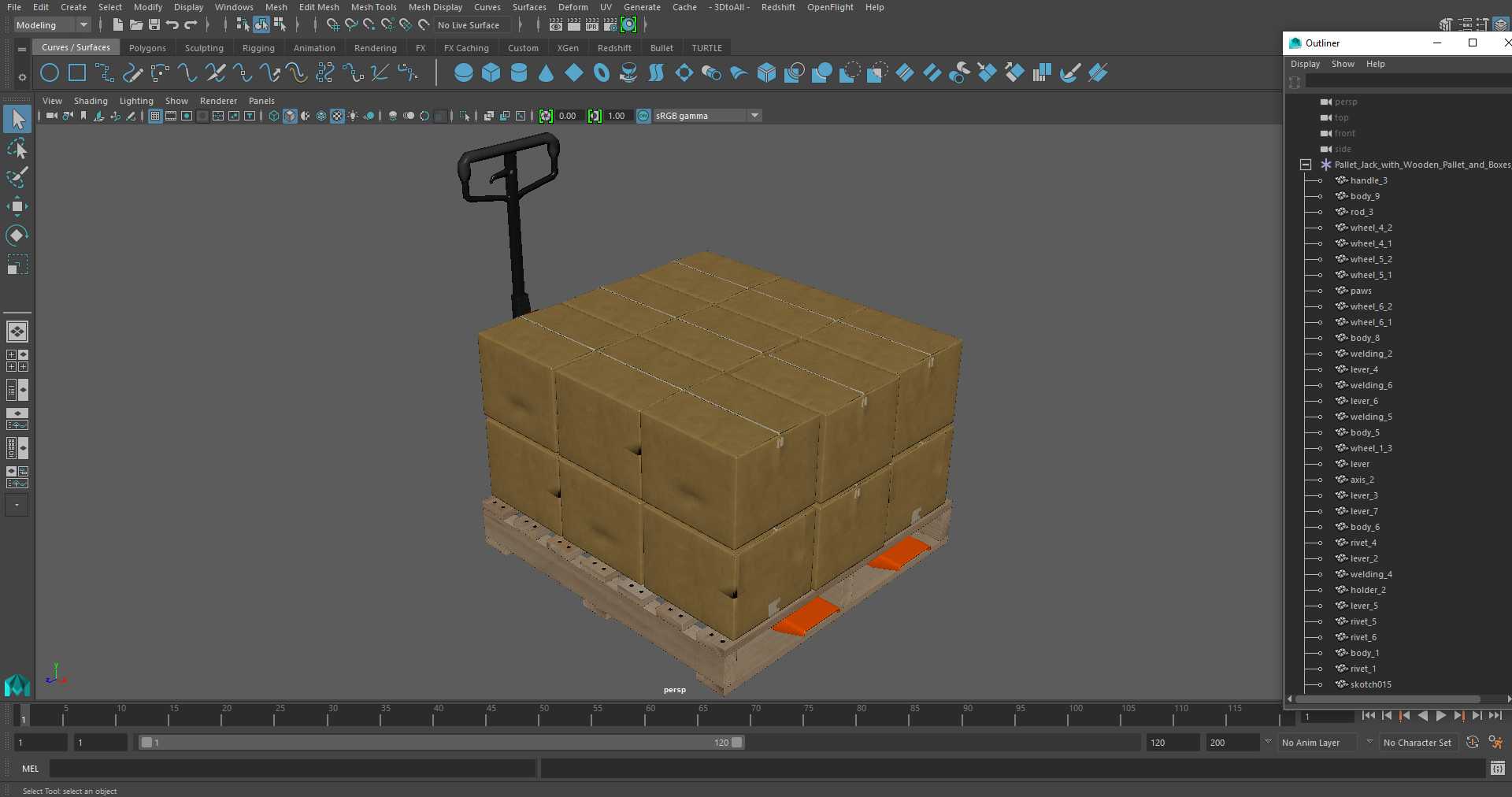 3D model Pallet Jack with Wooden Pallet and Boxes