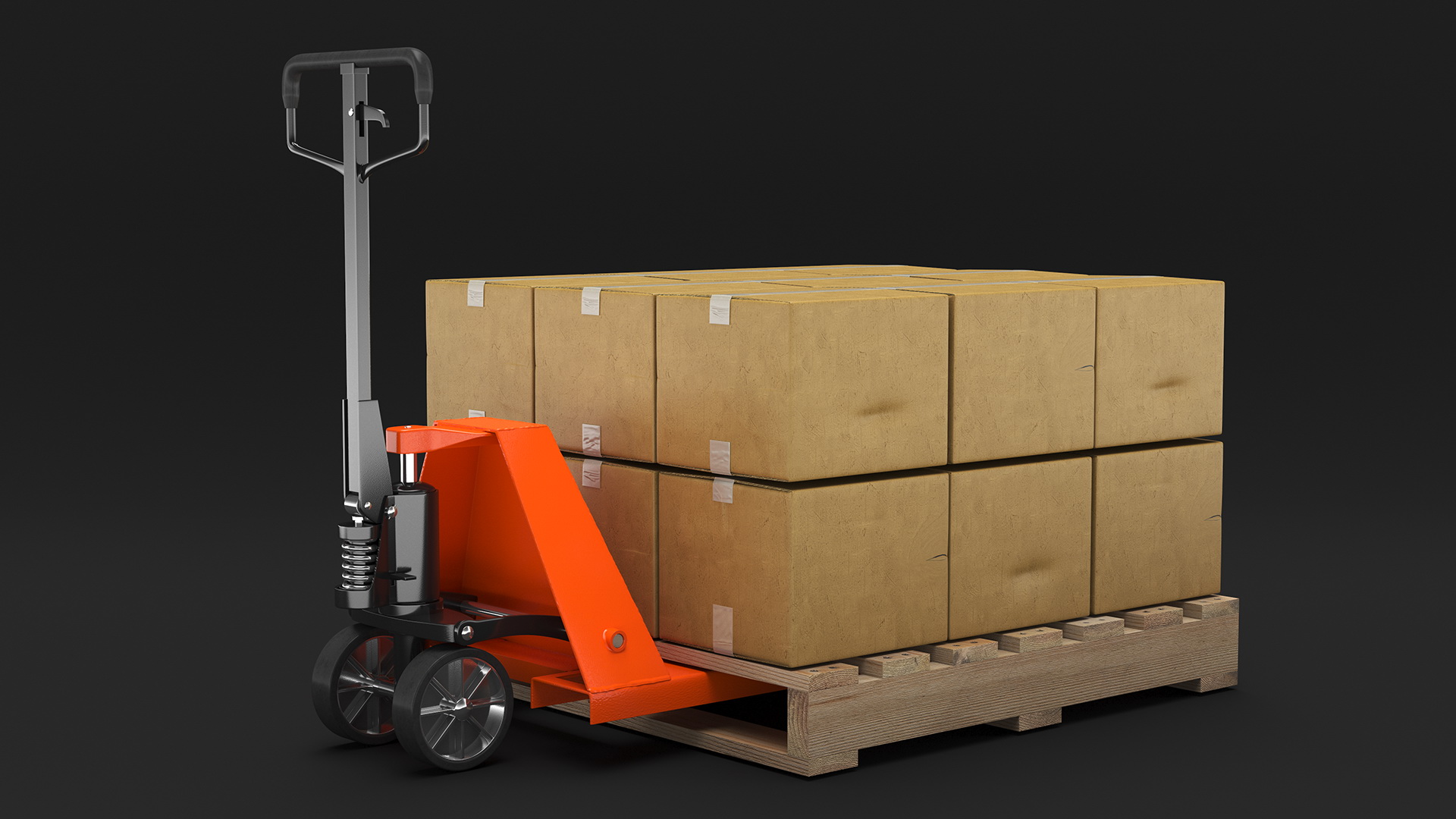 3D model Pallet Jack with Wooden Pallet and Boxes