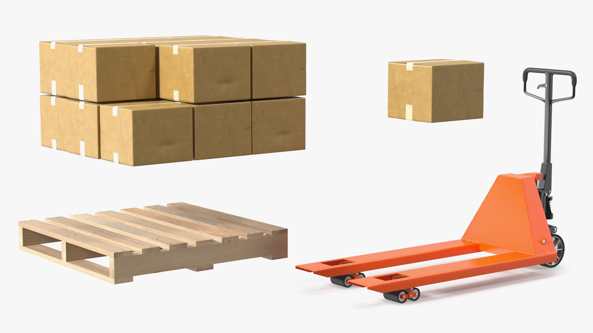 3D model Pallet Jack with Wooden Pallet and Boxes
