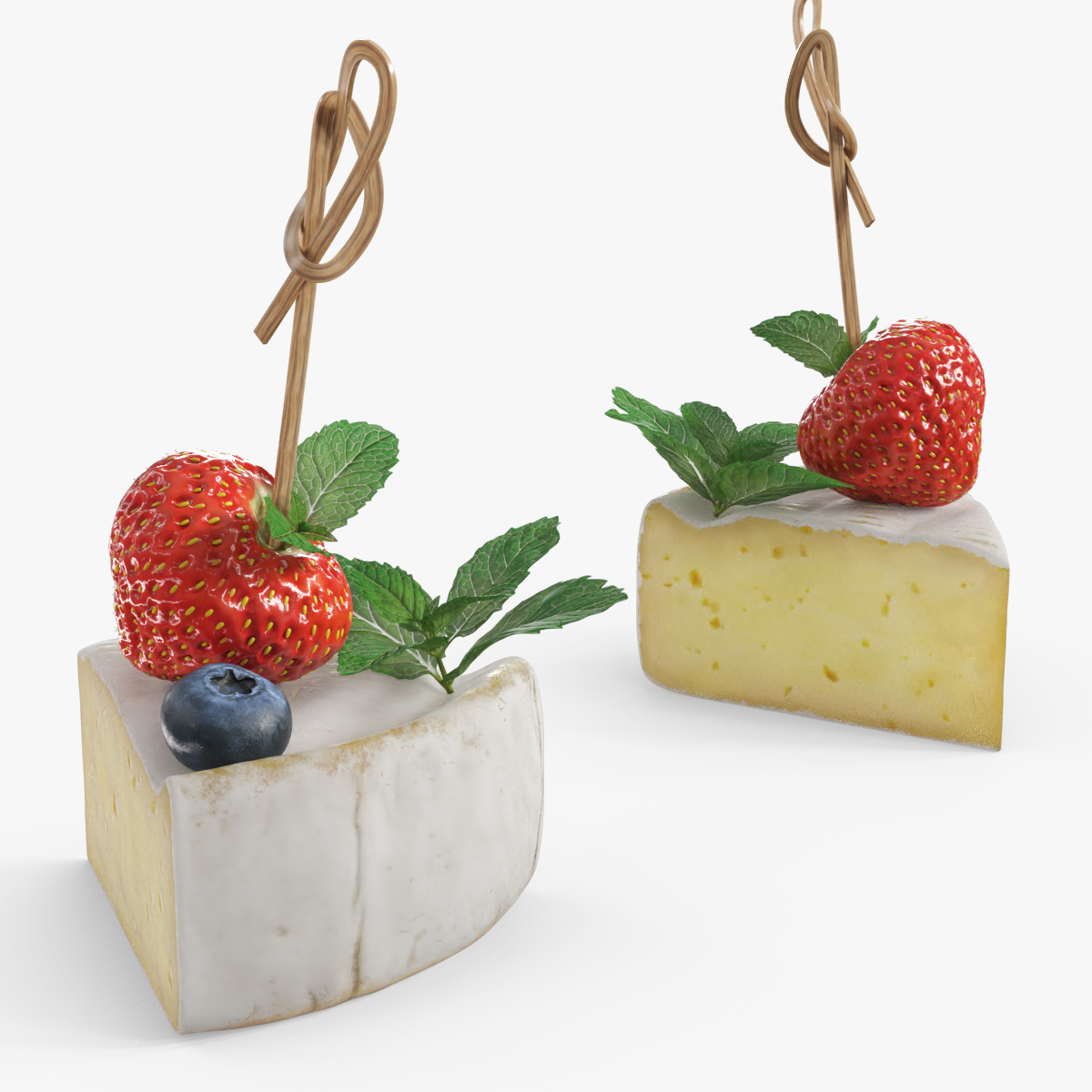 Brie Cheese Wedge with Berries and Mint White 3D model preview