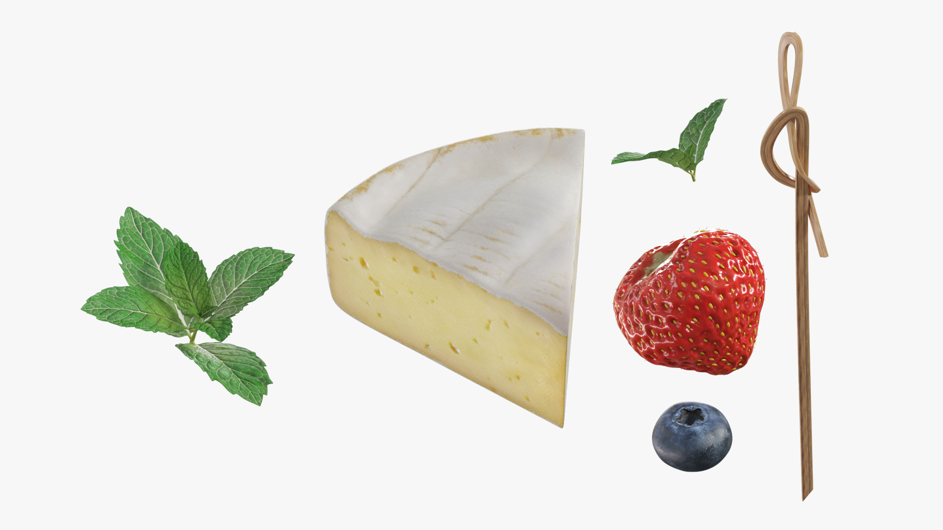 Brie Cheese Wedge with Berries and Mint White, view 6