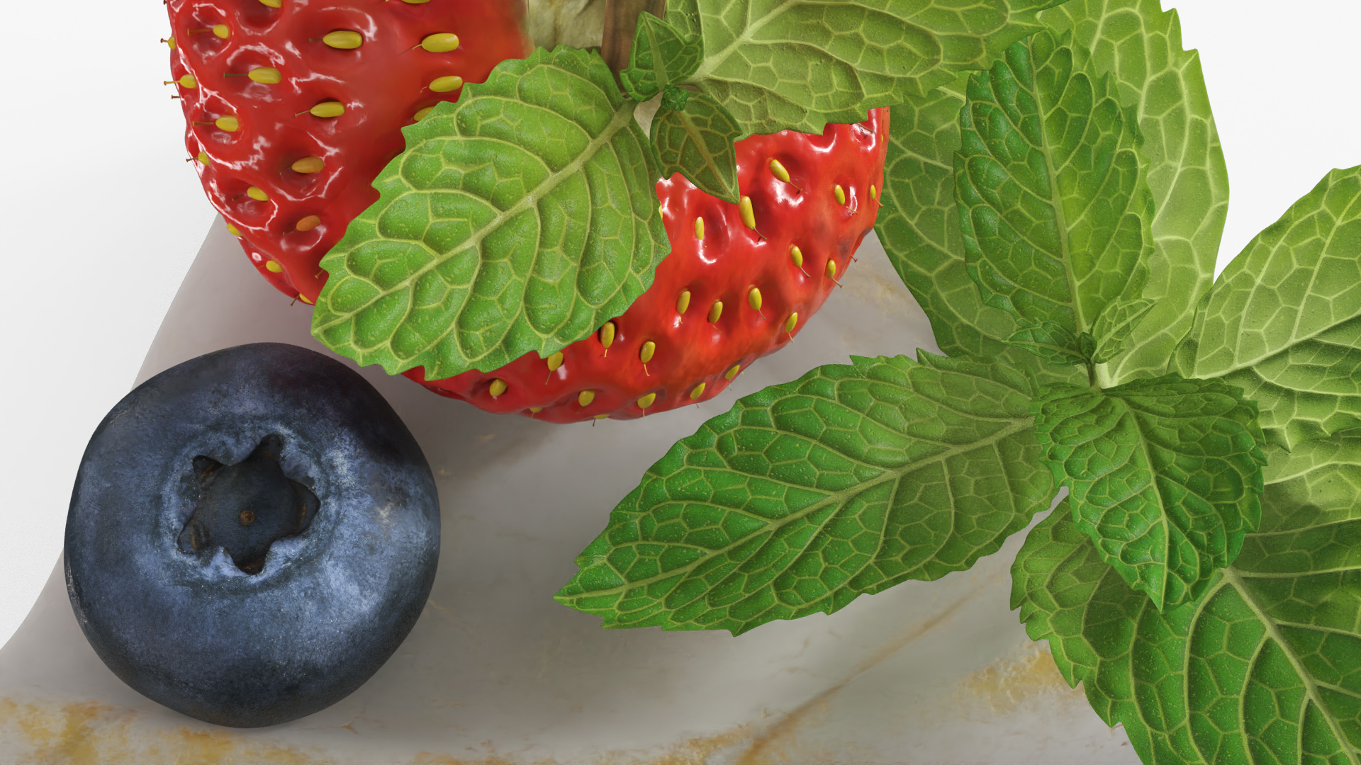 Brie Cheese Wedge with Berries and Mint White, view 5
