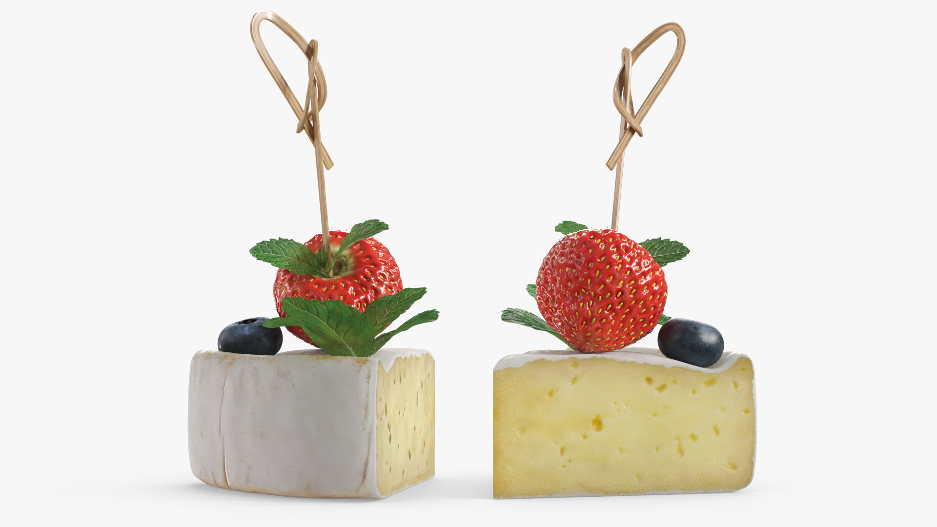 Brie Cheese Wedge with Berries and Mint White