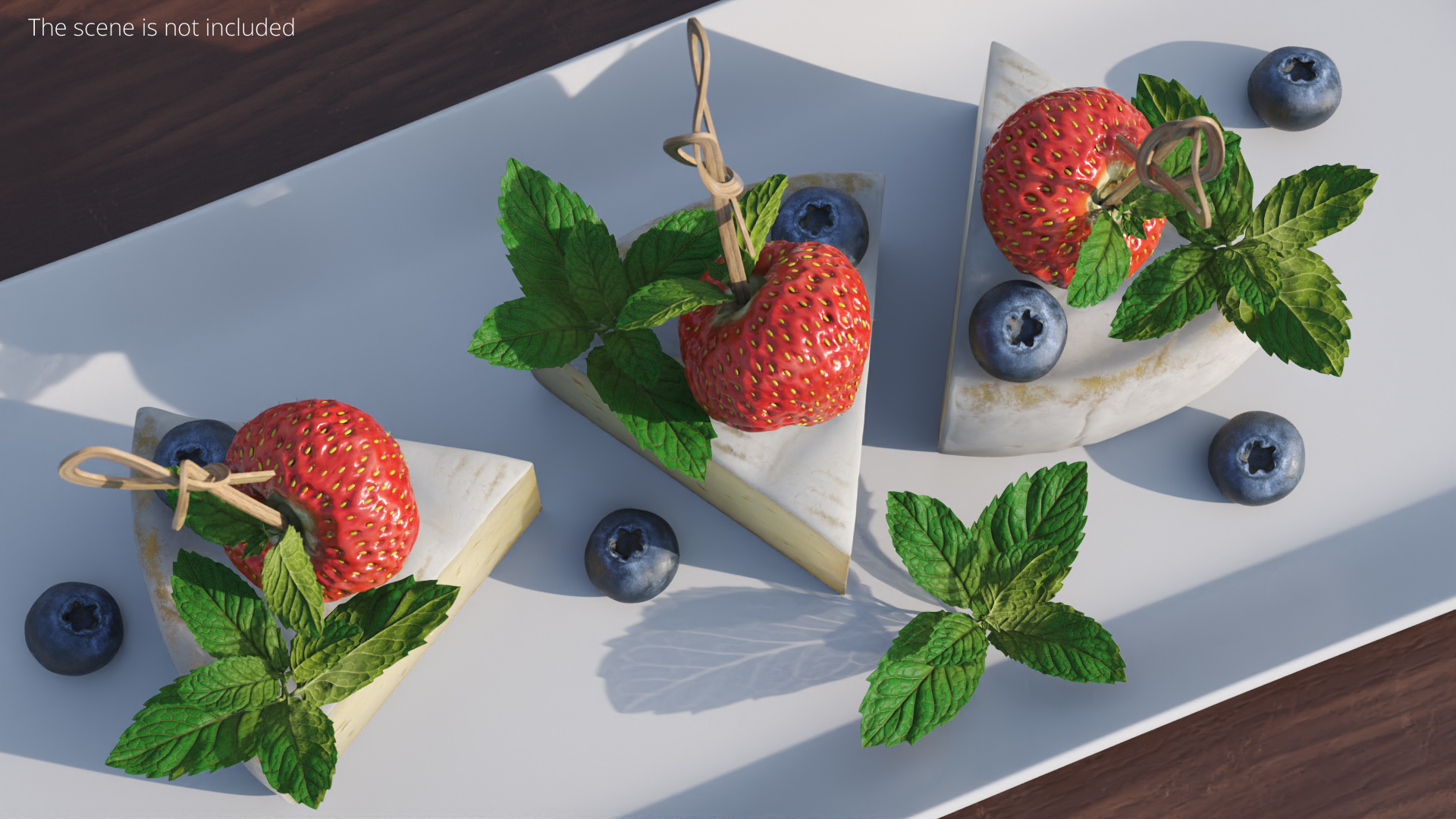 Brie Cheese Wedge with Berries and Mint White, view 2