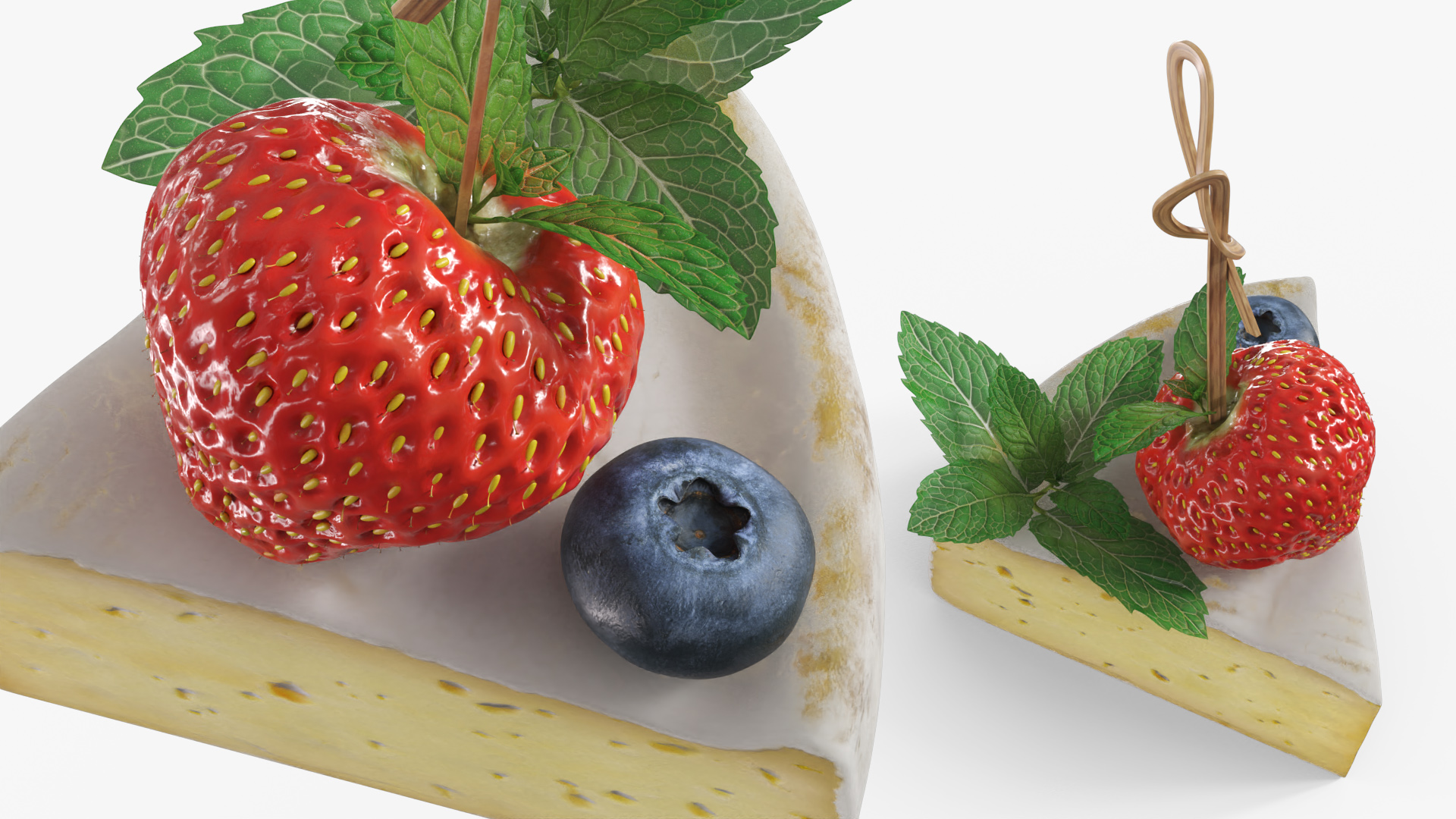 Brie Cheese Wedge with Berries and Mint White, view 3