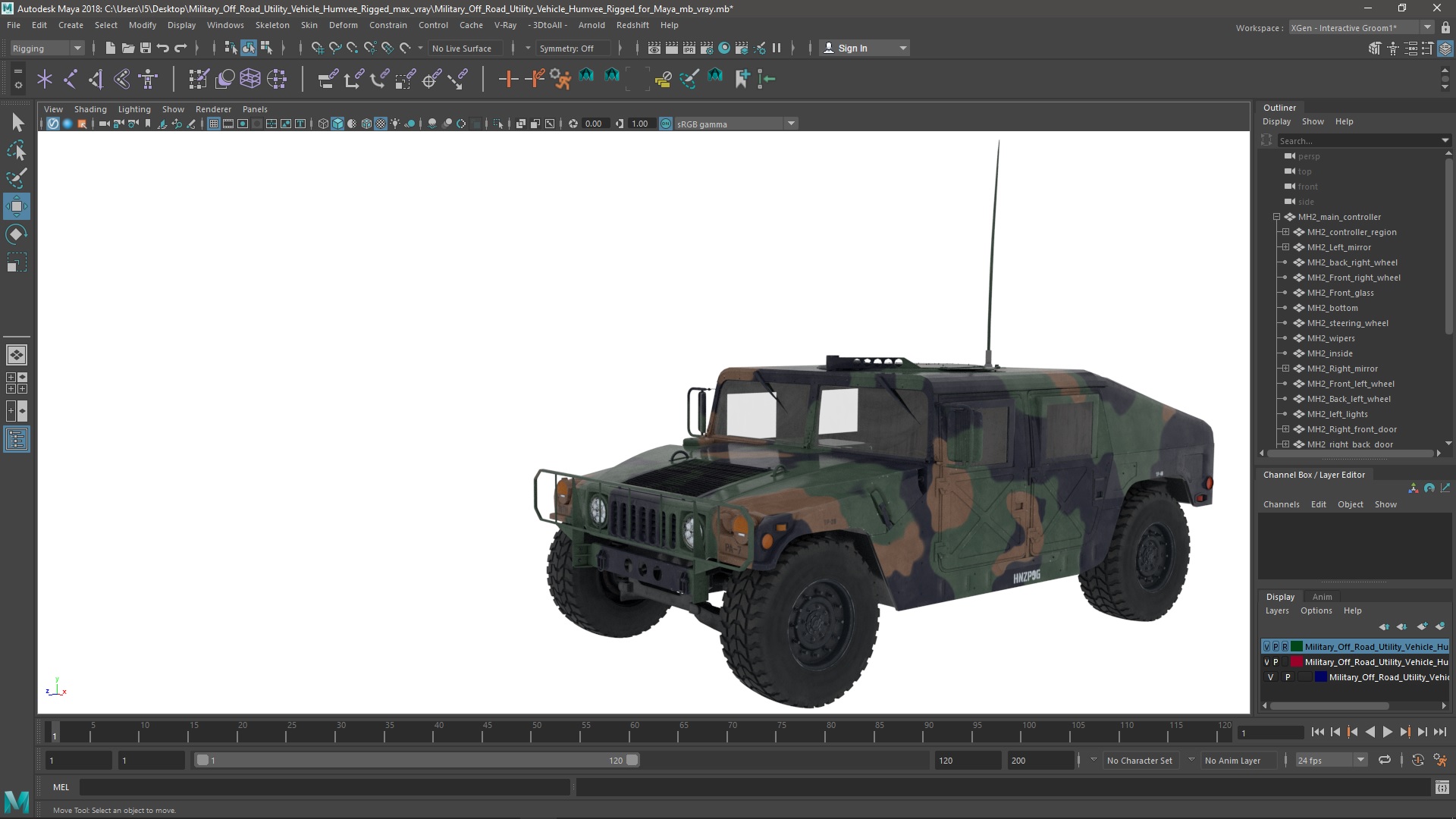 3D Military Off Road Utility Vehicle Humvee Rigged for Maya