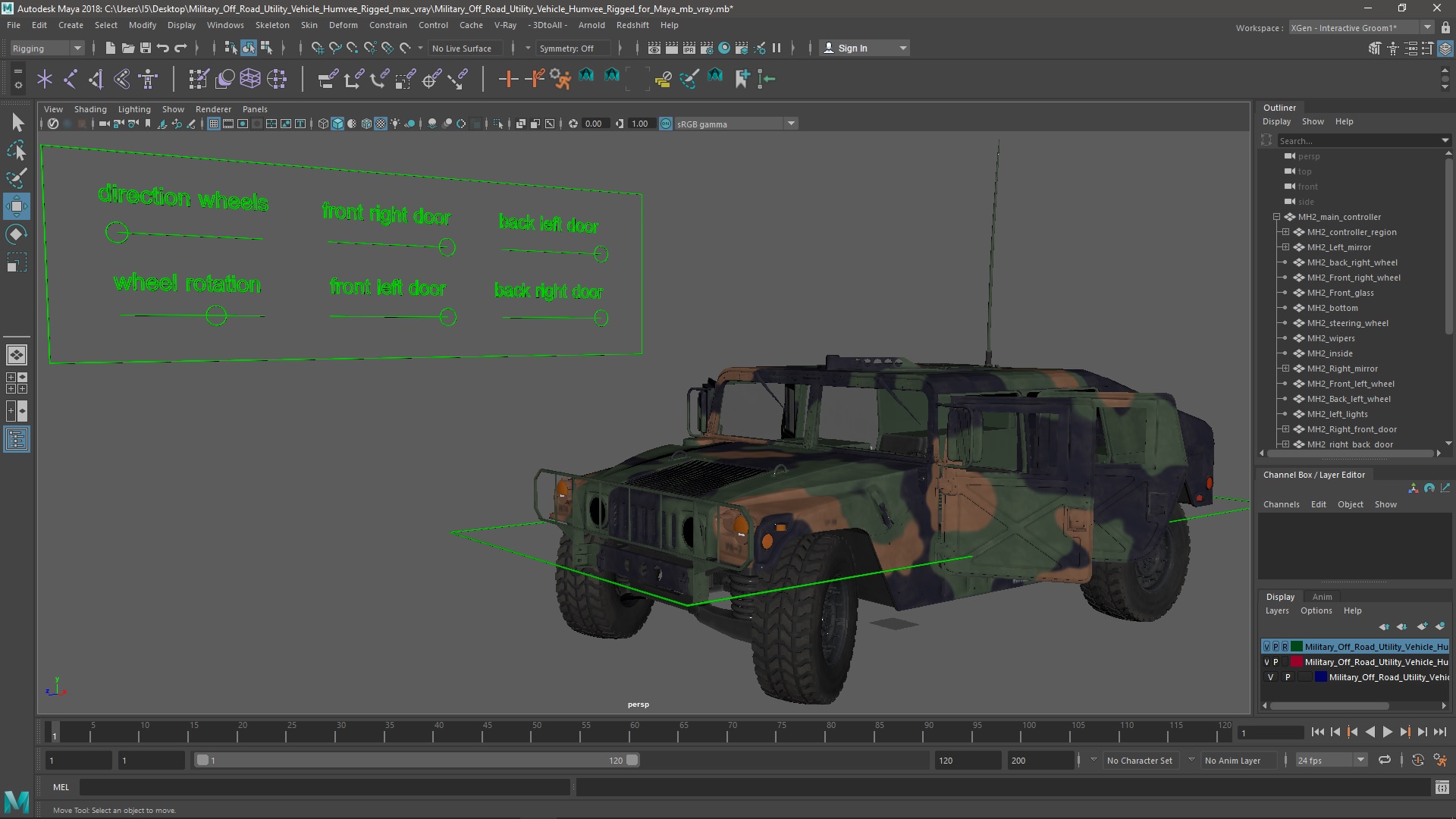 3D Military Off Road Utility Vehicle Humvee Rigged for Maya