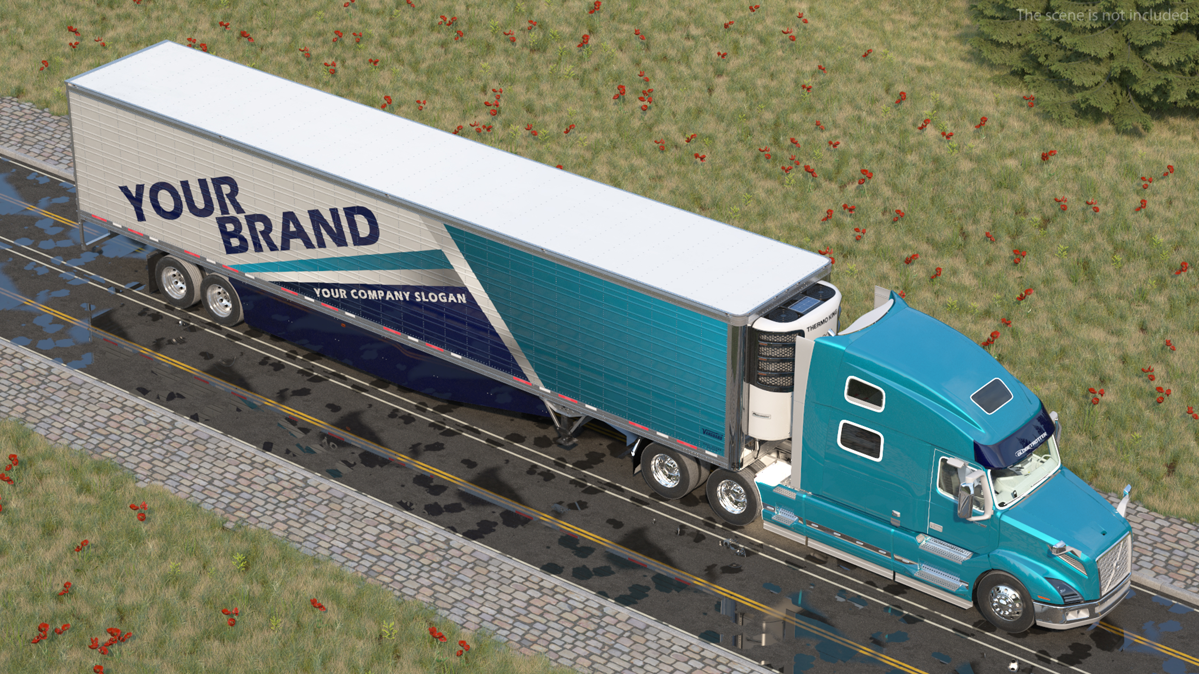 Volvo VNL 860 Truck with Reefer Trailer Your Brand Rigged 3D