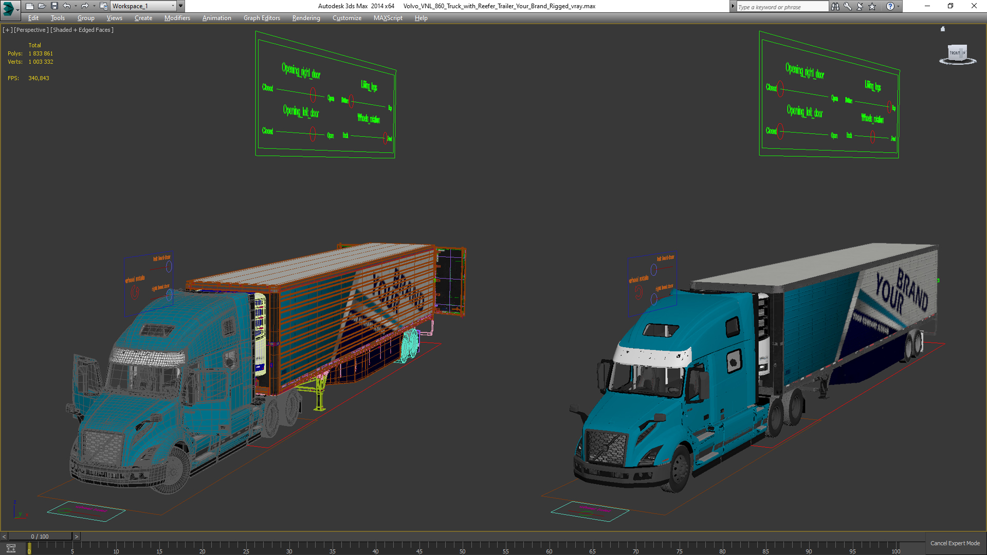 Volvo VNL 860 Truck with Reefer Trailer Your Brand Rigged 3D