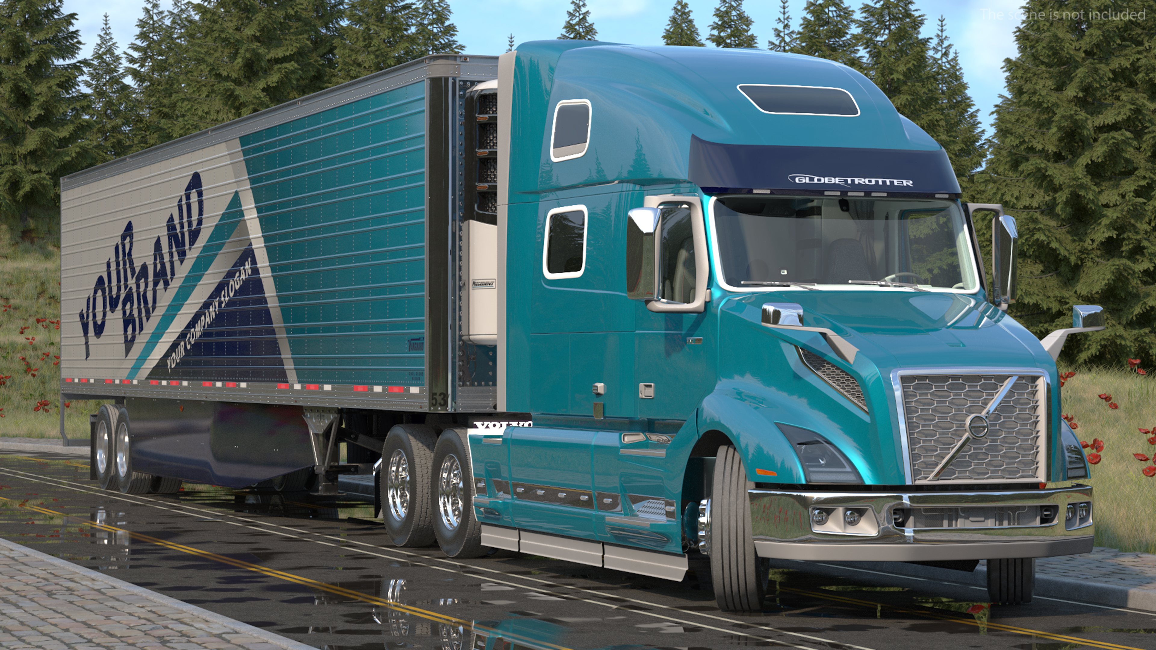 Volvo VNL 860 Truck with Reefer Trailer Your Brand Rigged 3D