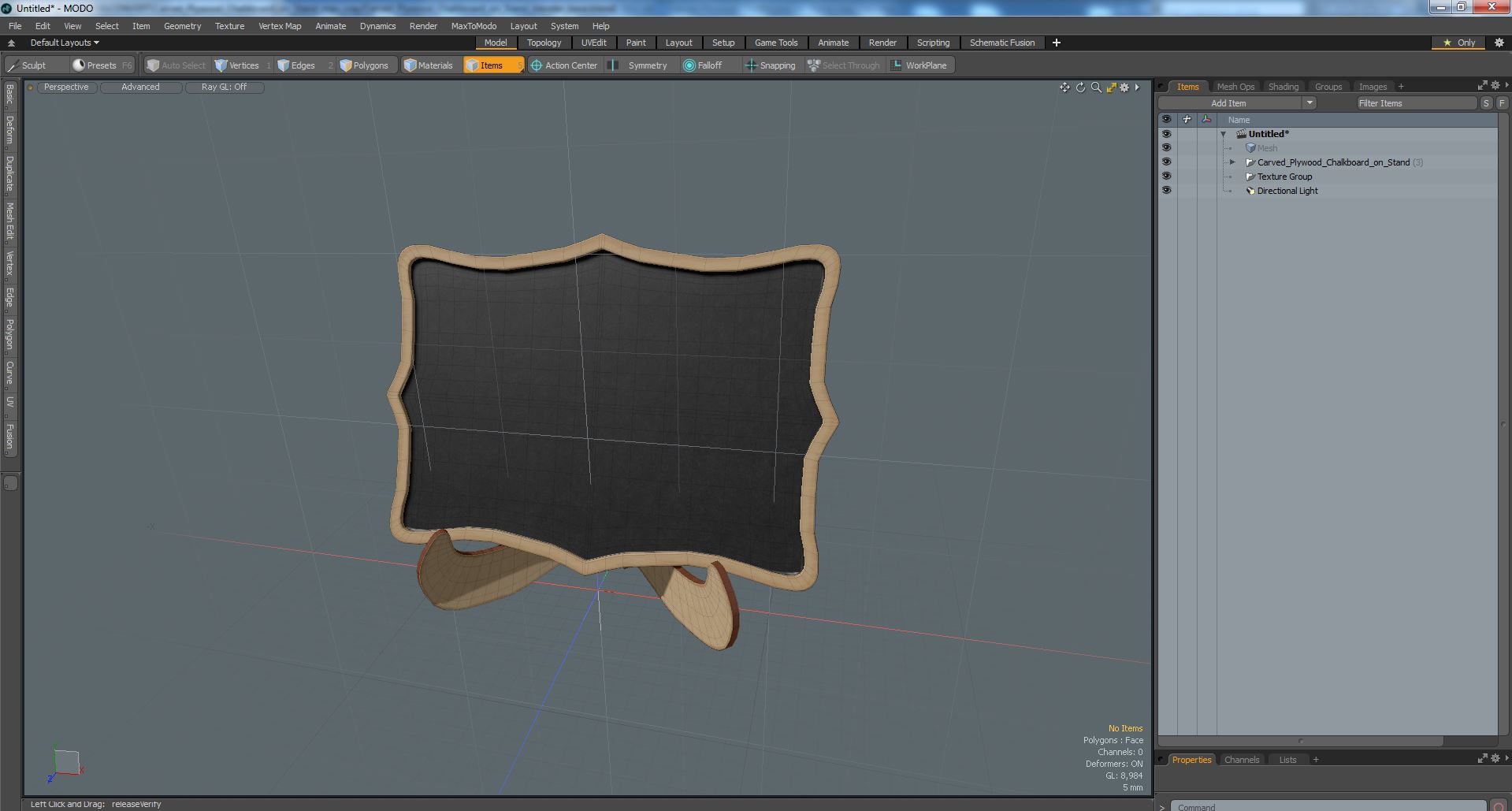 Carved Plywood Chalkboard on Stand 3D model