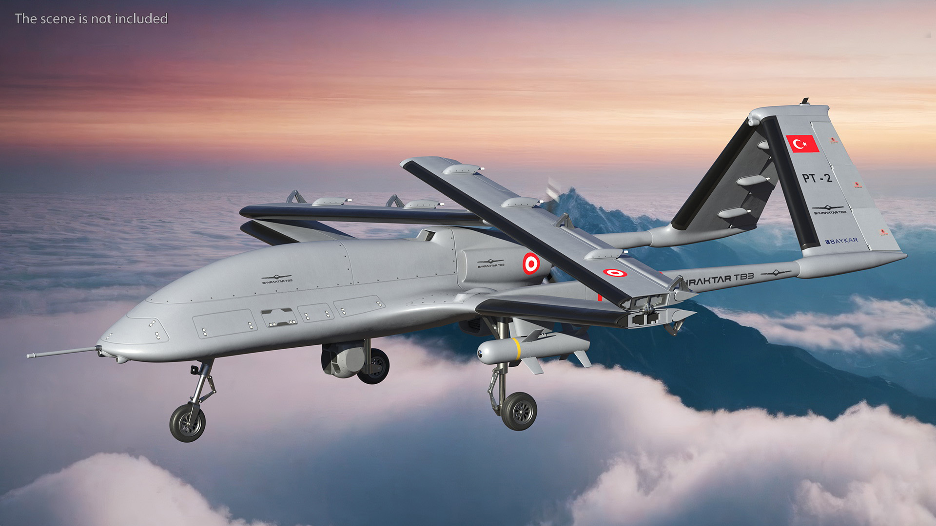 Bayraktar TB3 Drone with Wings Folded 3D