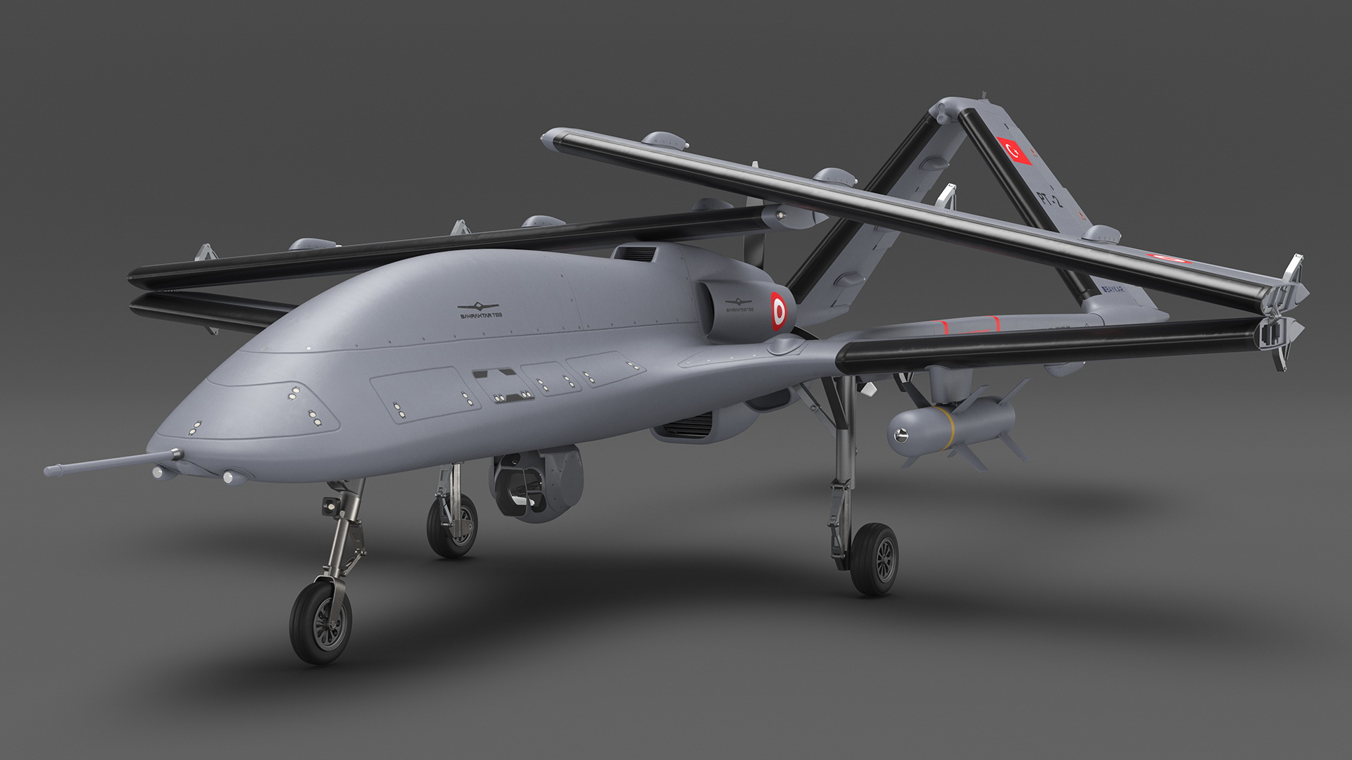 Bayraktar TB3 Drone with Wings Folded 3D