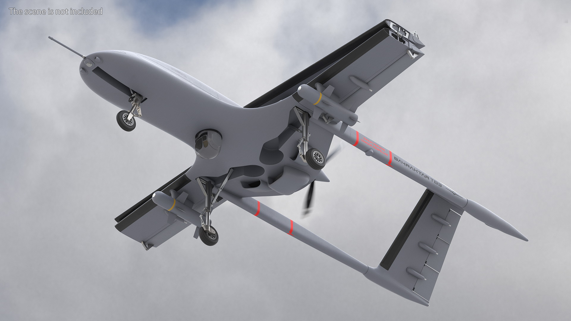Bayraktar TB3 Drone with Wings Folded 3D
