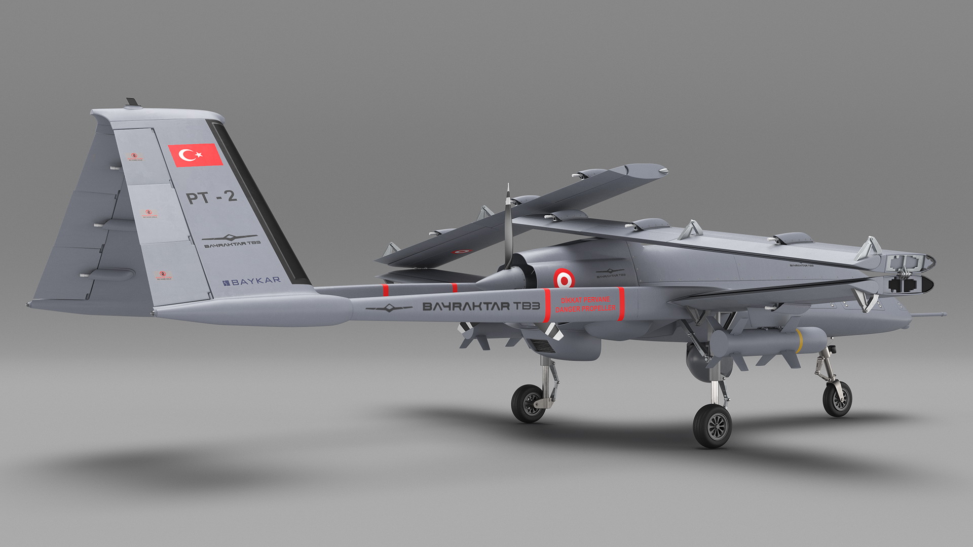 Bayraktar TB3 Drone with Wings Folded 3D