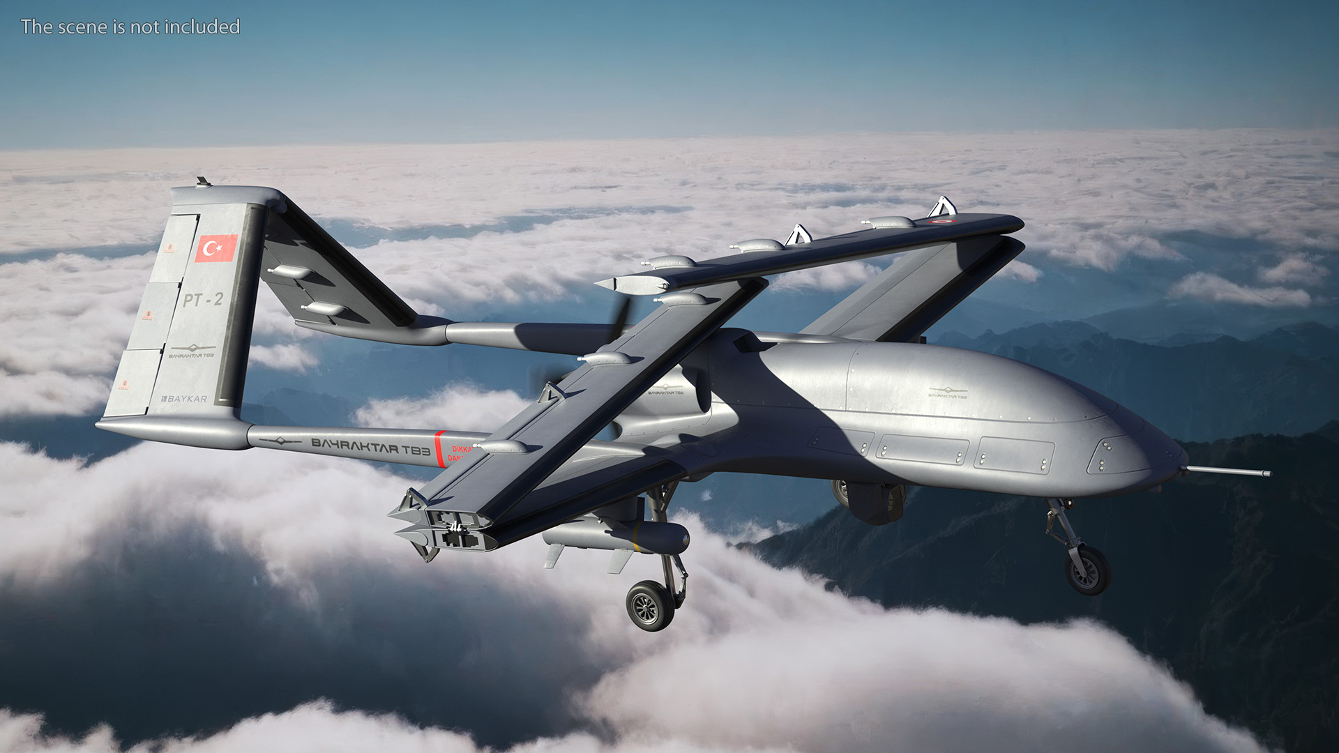 Bayraktar TB3 Drone with Wings Folded 3D