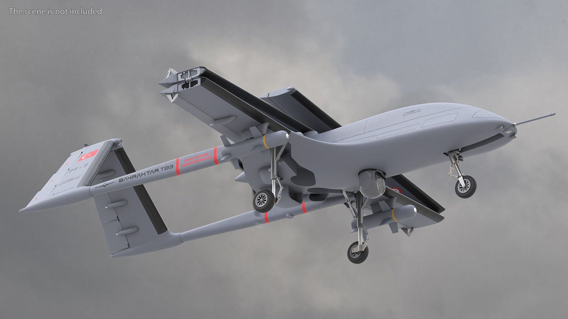 Bayraktar TB3 Drone with Wings Folded 3D