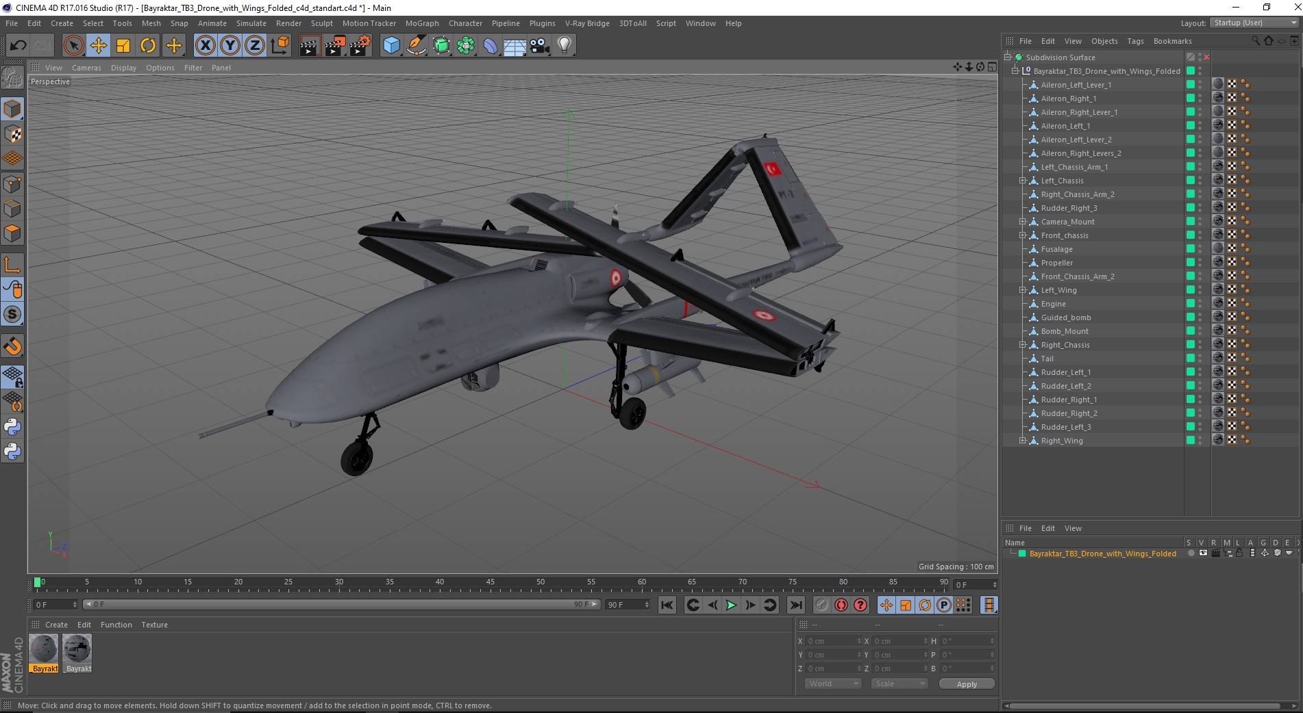 Bayraktar TB3 Drone with Wings Folded 3D