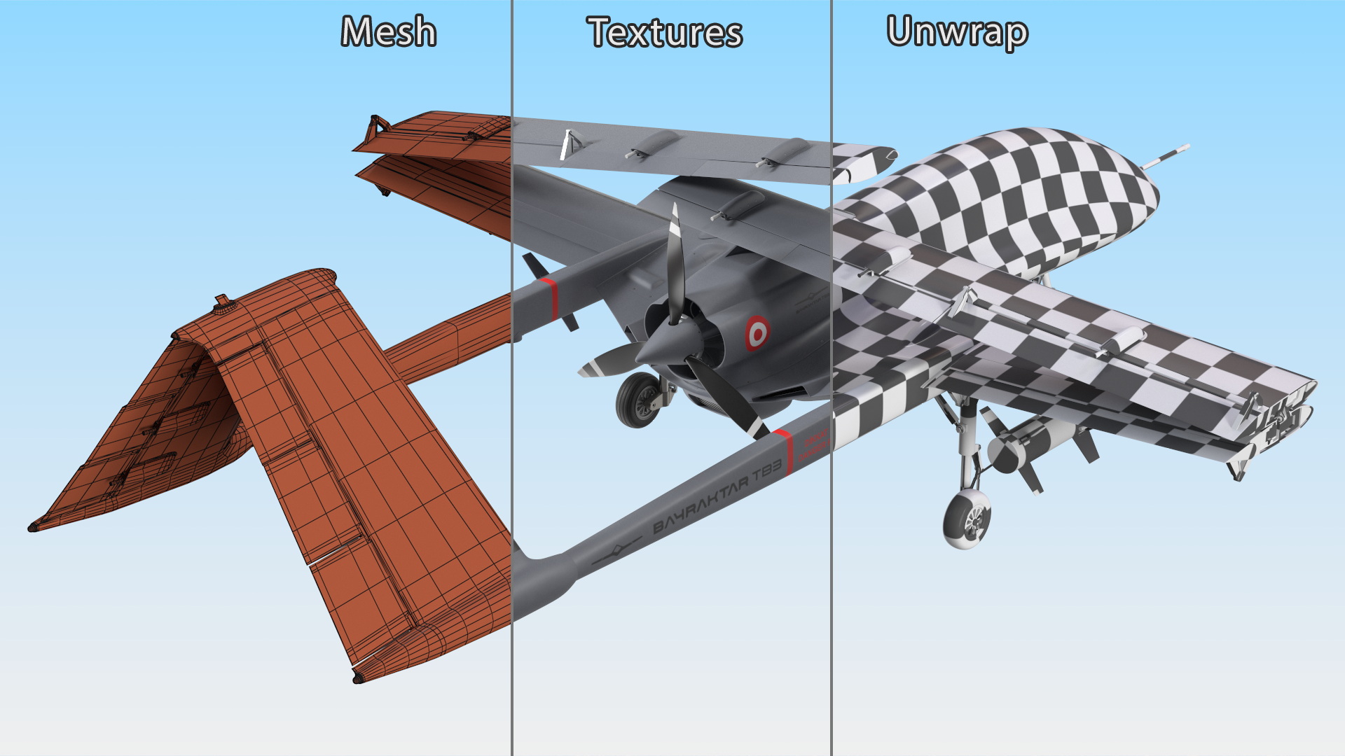 Bayraktar TB3 Drone with Wings Folded 3D