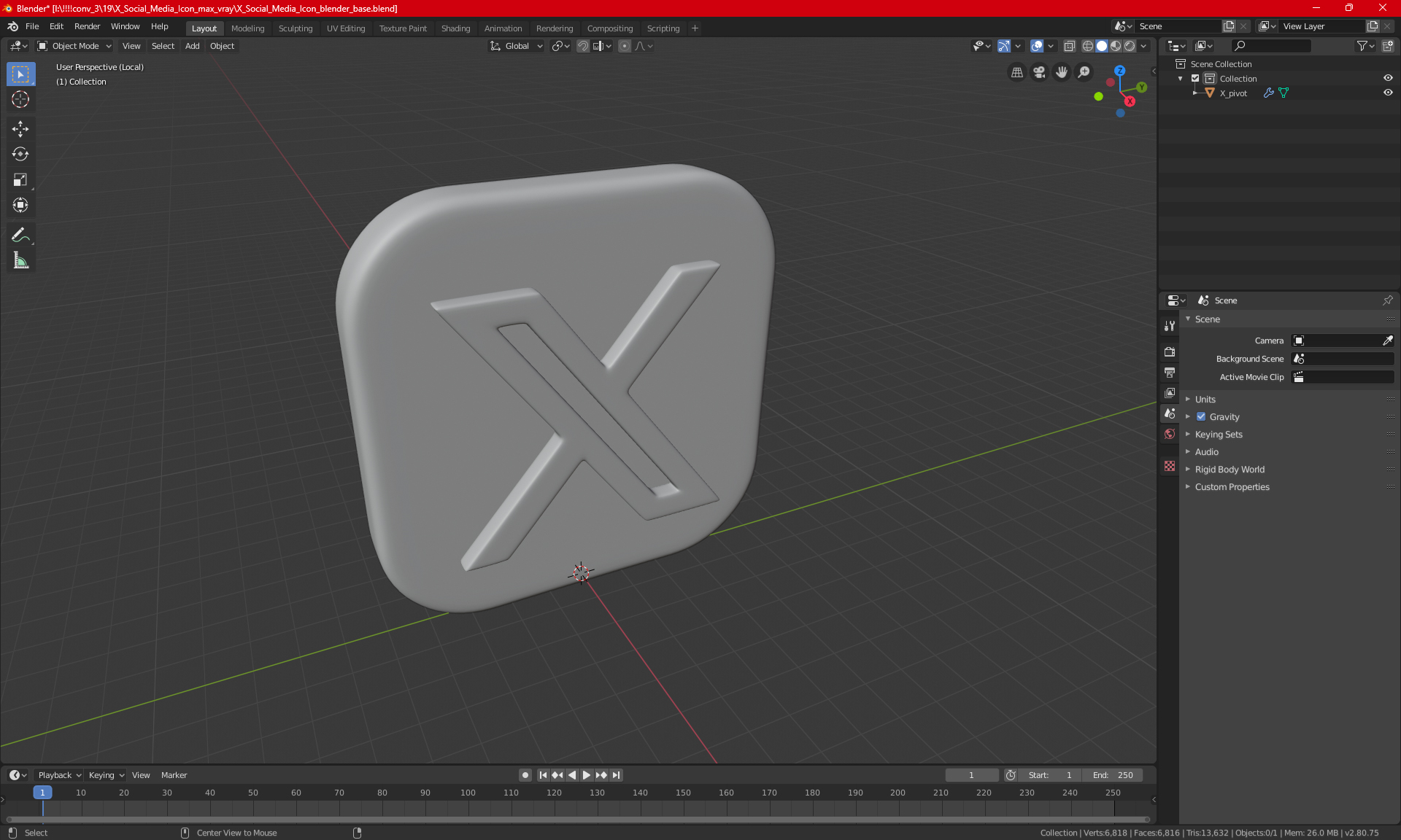 X Social Media Icon 3D model