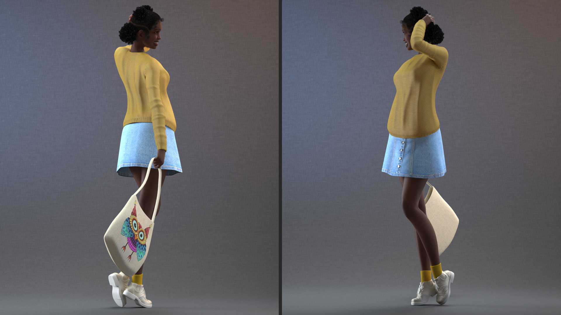 3D model Street Style Black Young Woman