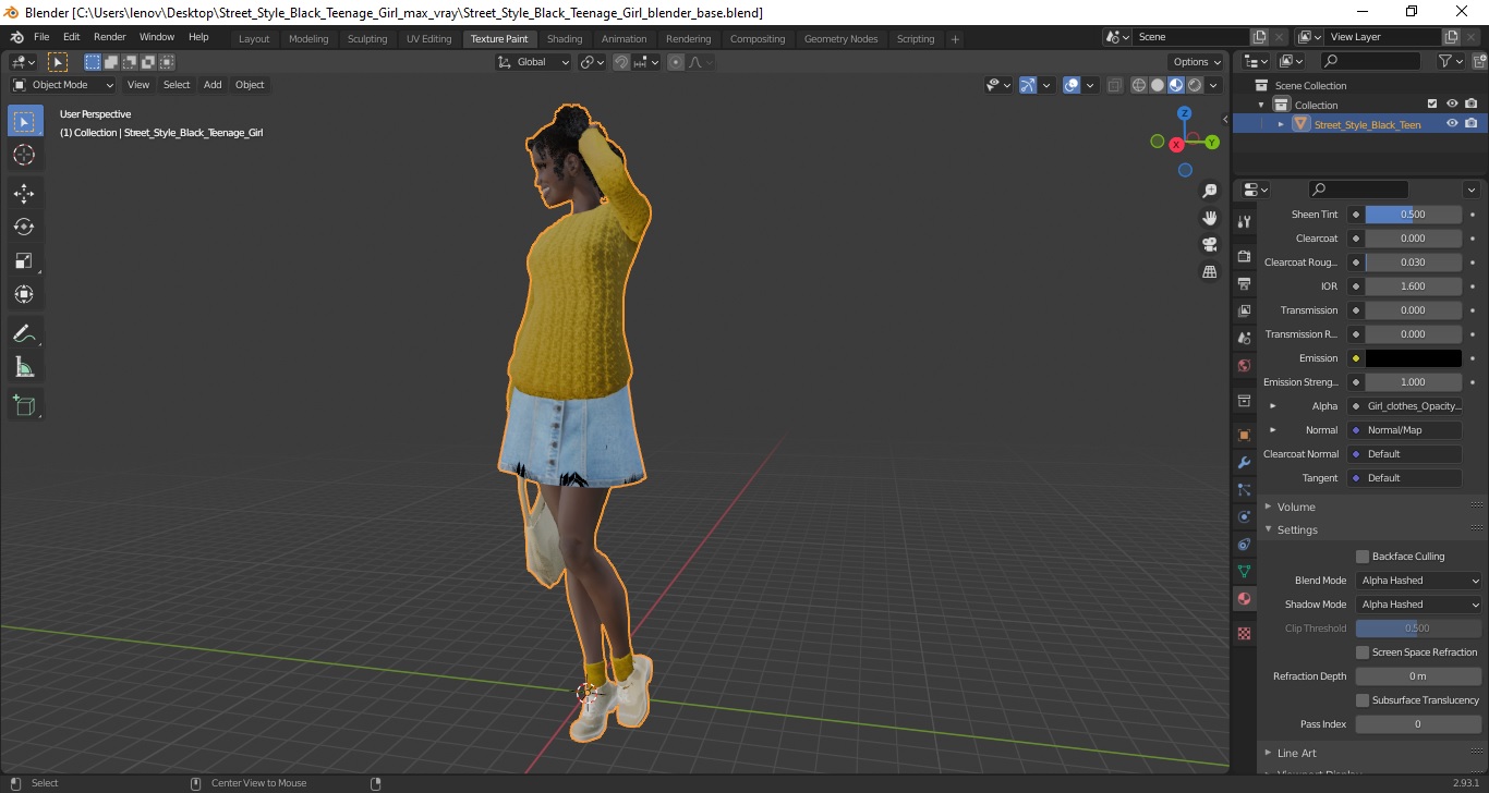 3D model Street Style Black Young Woman