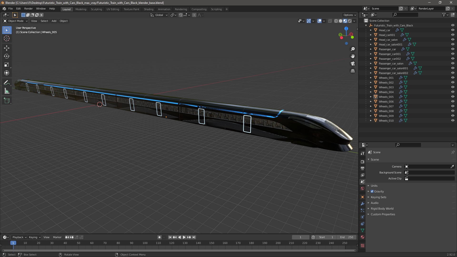 Futuristic Train with Cars Black 3D