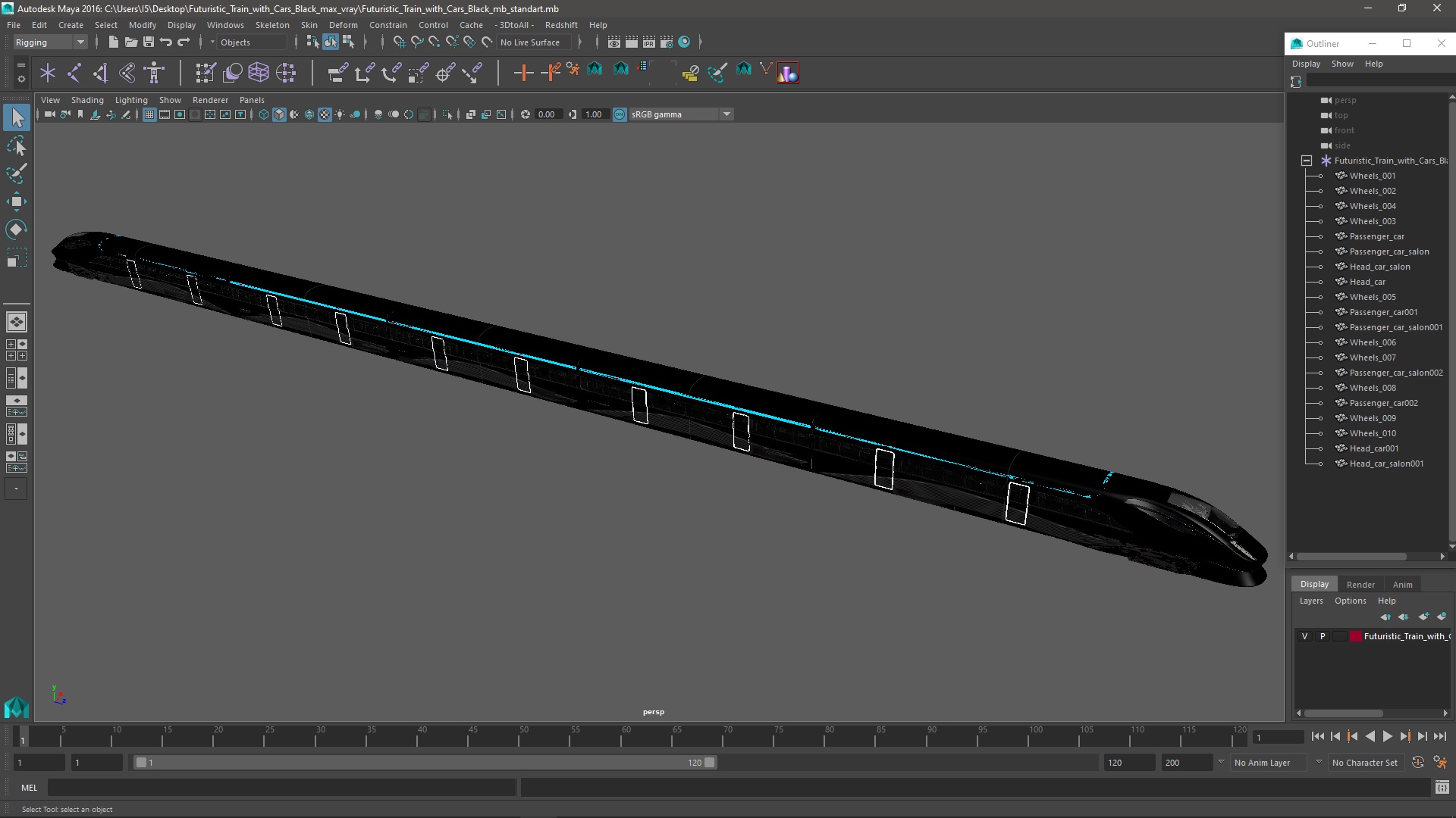 Futuristic Train with Cars Black 3D