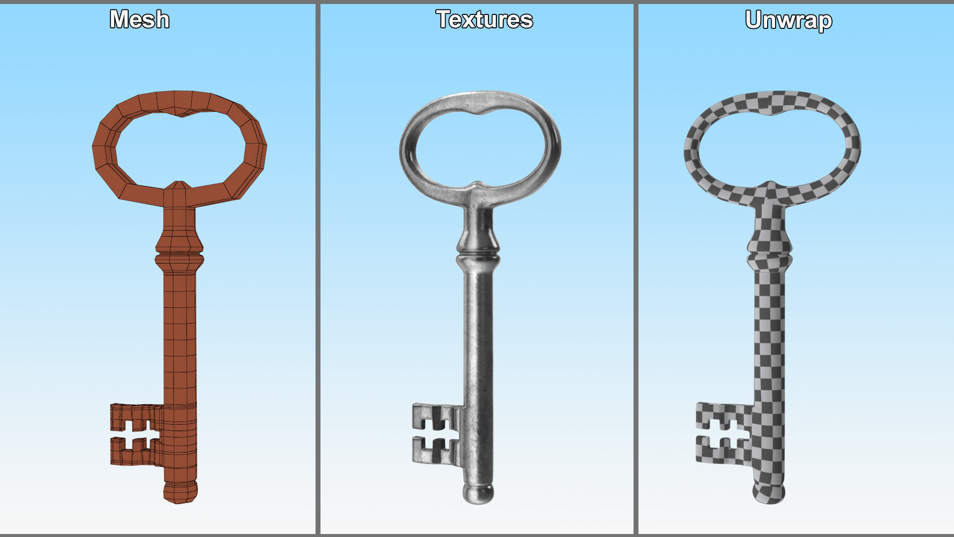Classic Skeleton Key Silver 3D