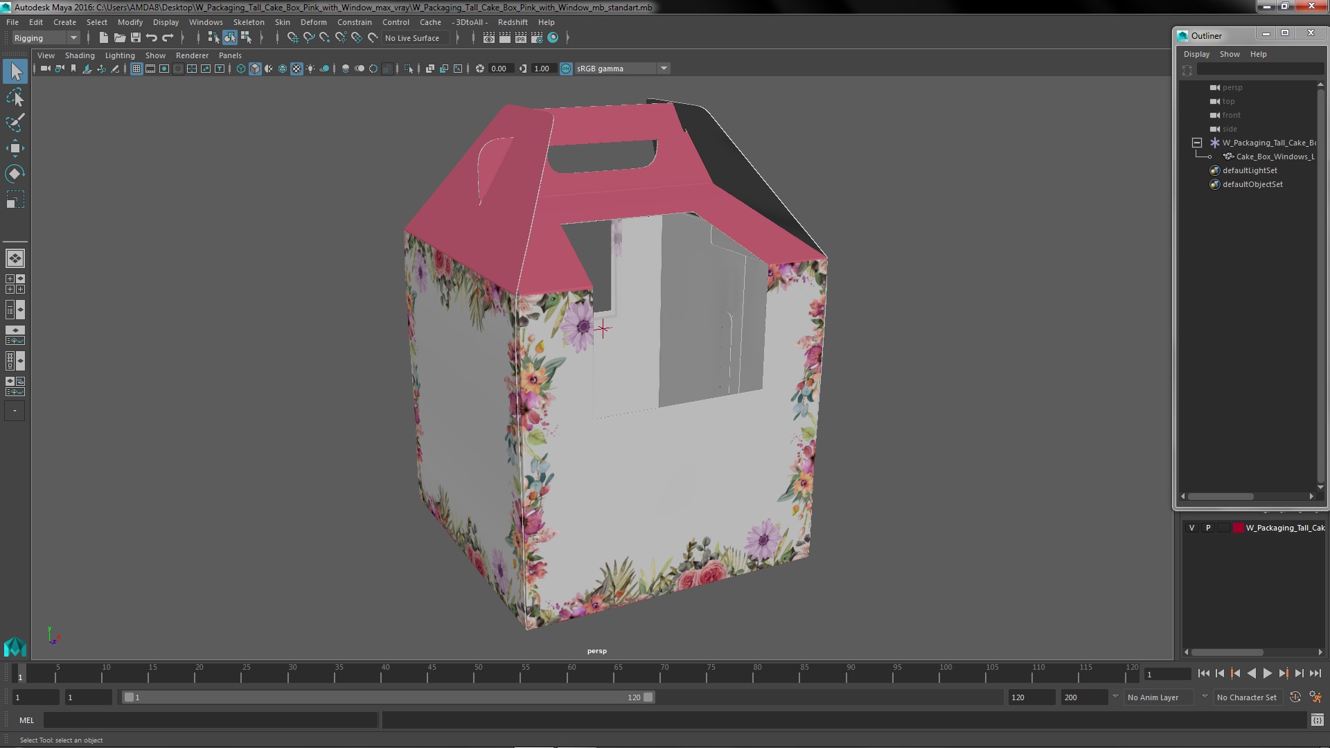 W Packaging Tall Cake Box Pink with Window 3D