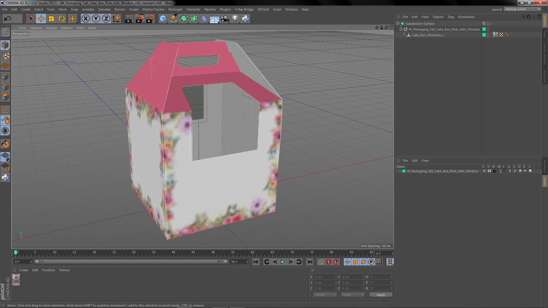 W Packaging Tall Cake Box Pink with Window 3D