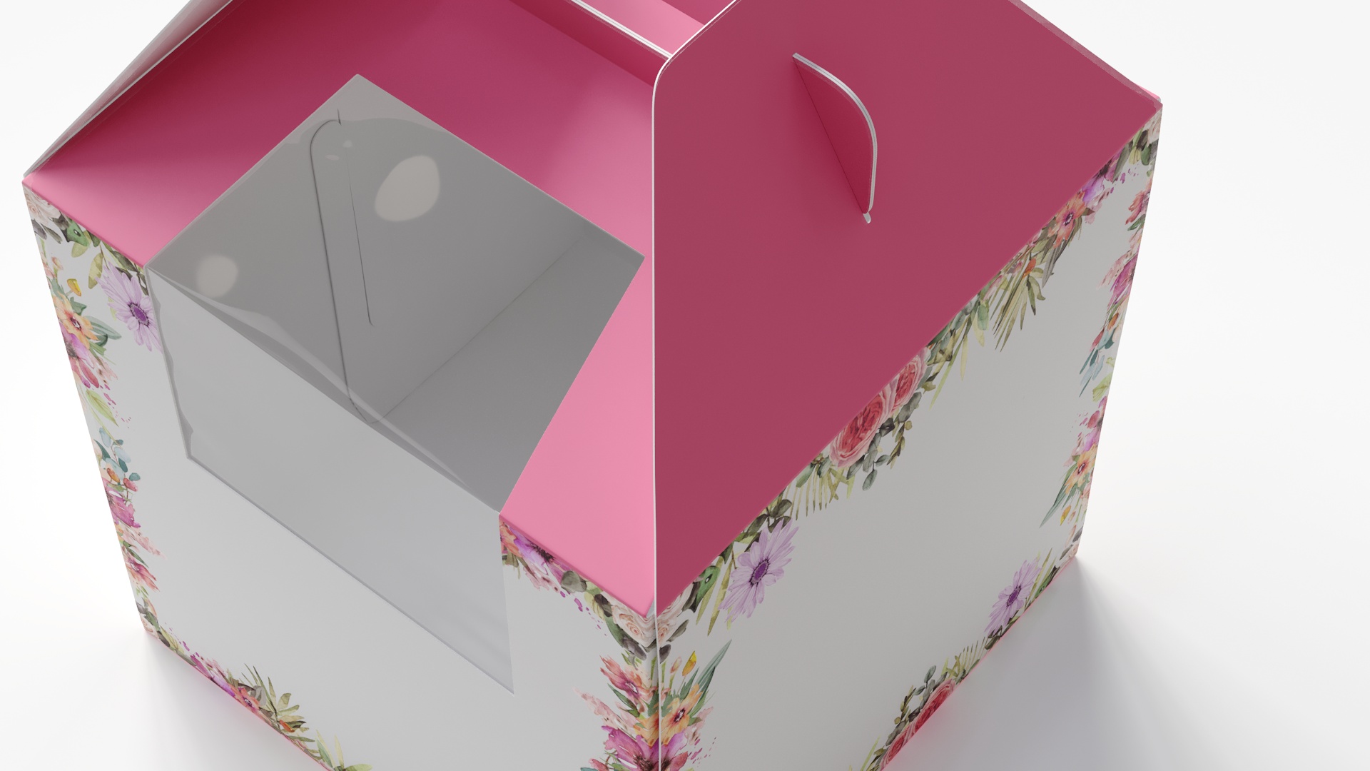 W Packaging Tall Cake Box Pink with Window 3D