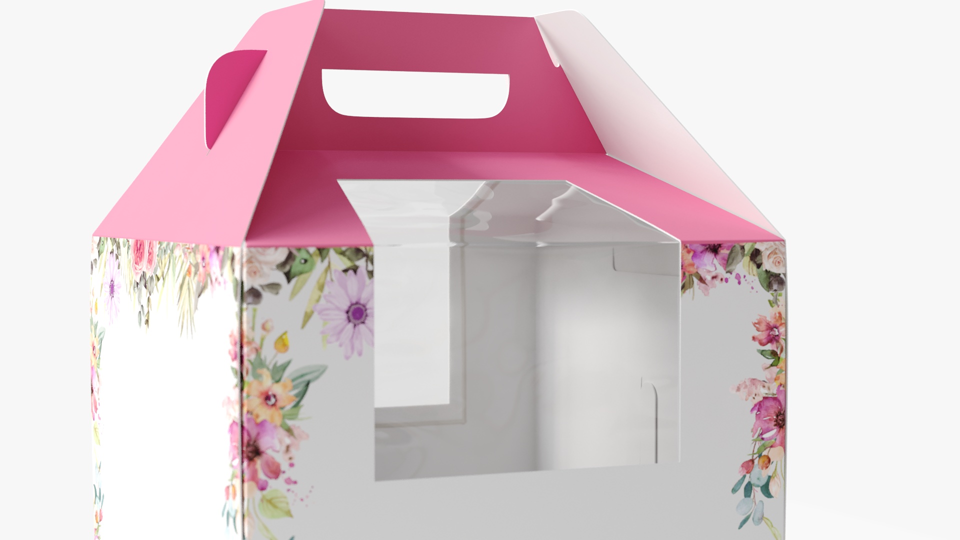 W Packaging Tall Cake Box Pink with Window 3D