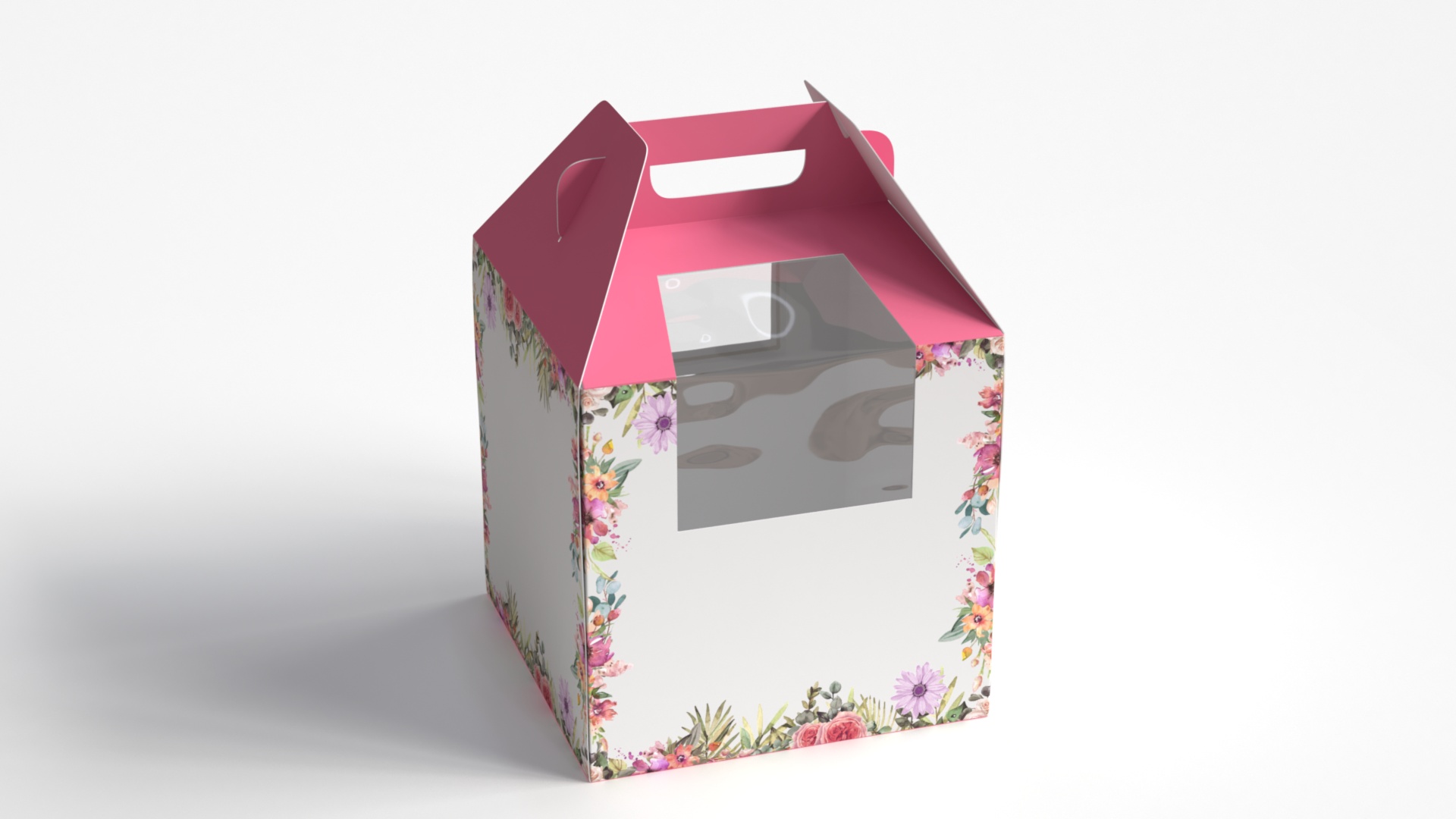 W Packaging Tall Cake Box Pink with Window 3D