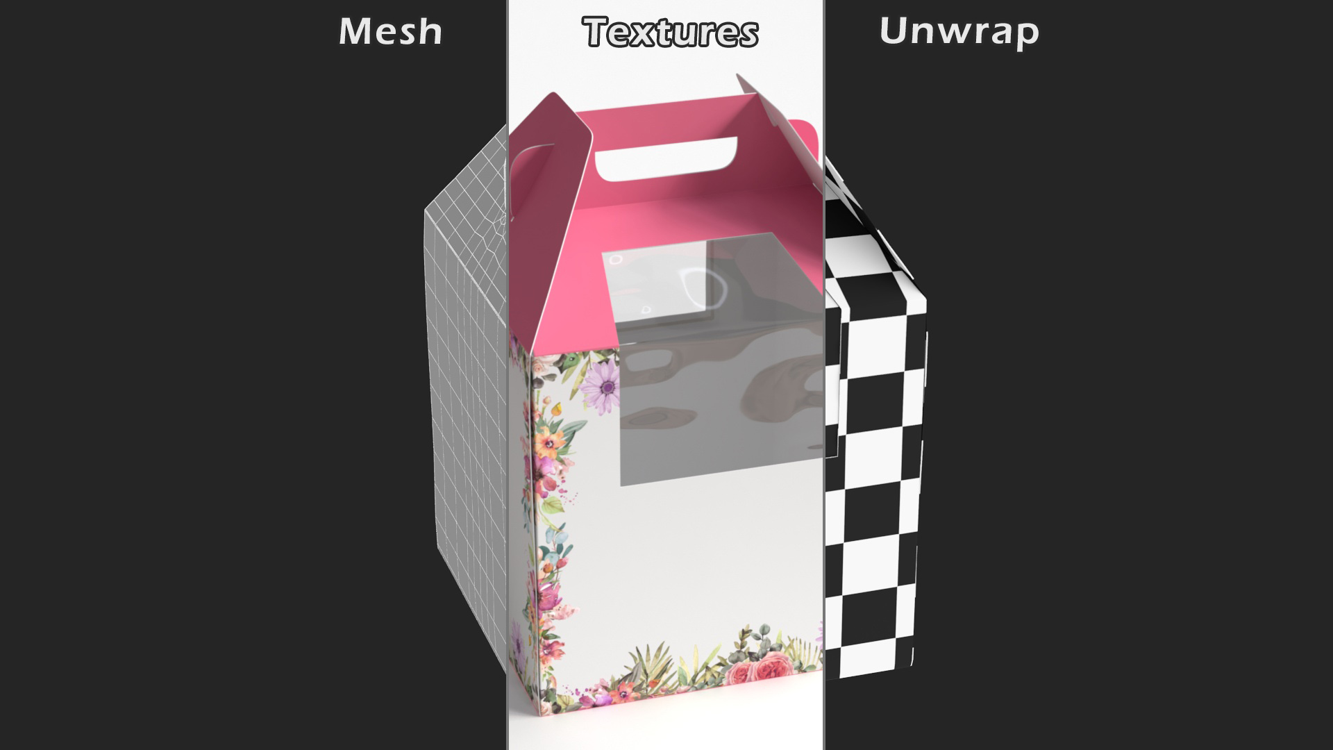 W Packaging Tall Cake Box Pink with Window 3D