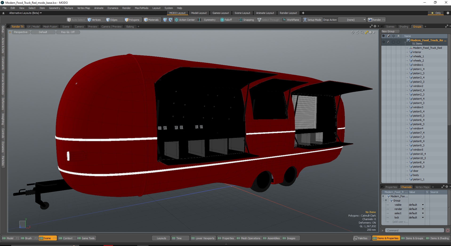 3D Modern Food Truck Red