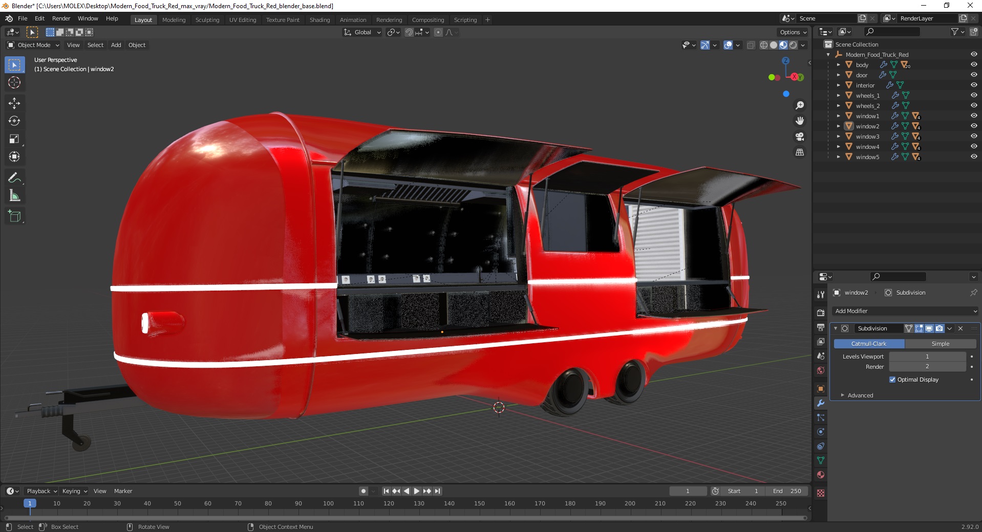3D Modern Food Truck Red