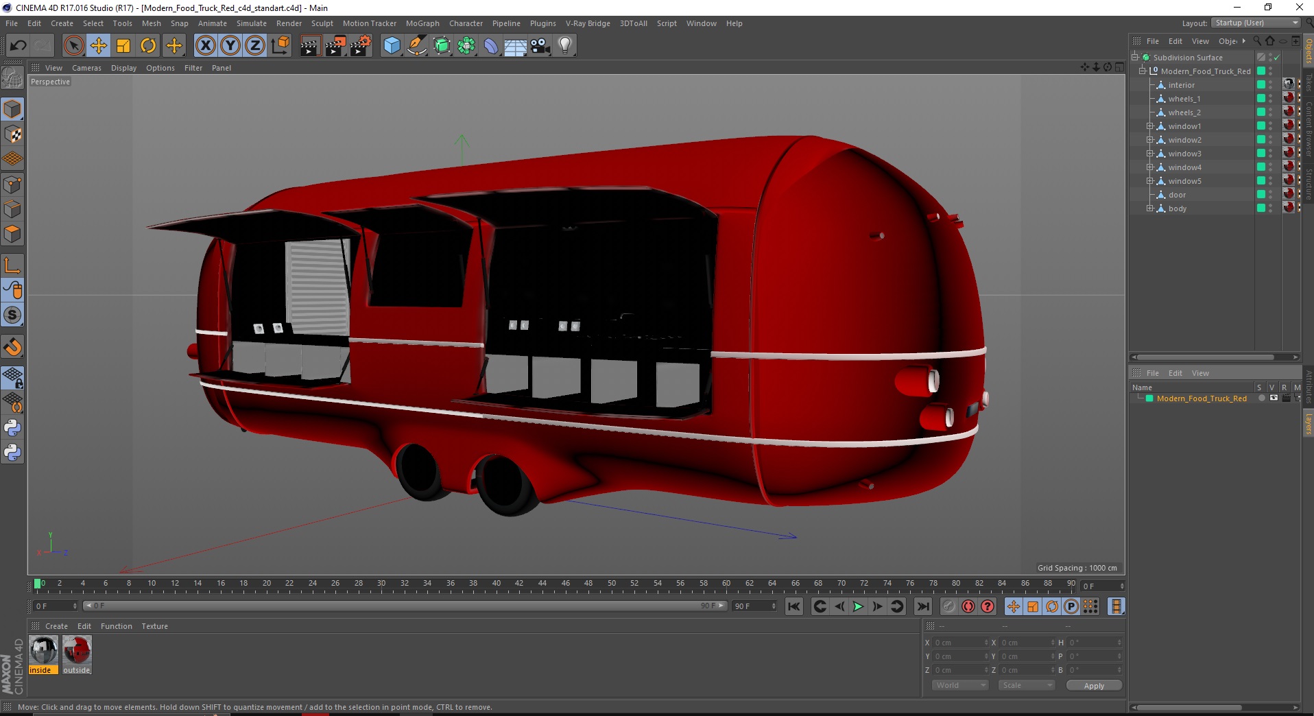 3D Modern Food Truck Red
