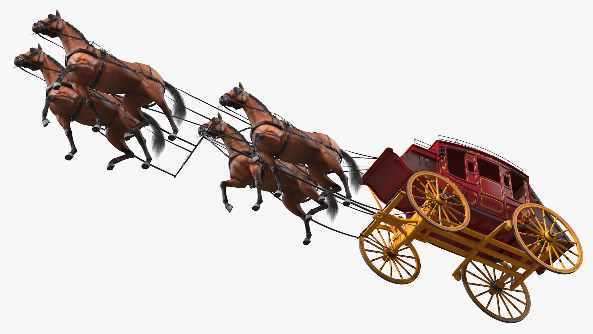 3D Stagecoach with Horses Fur